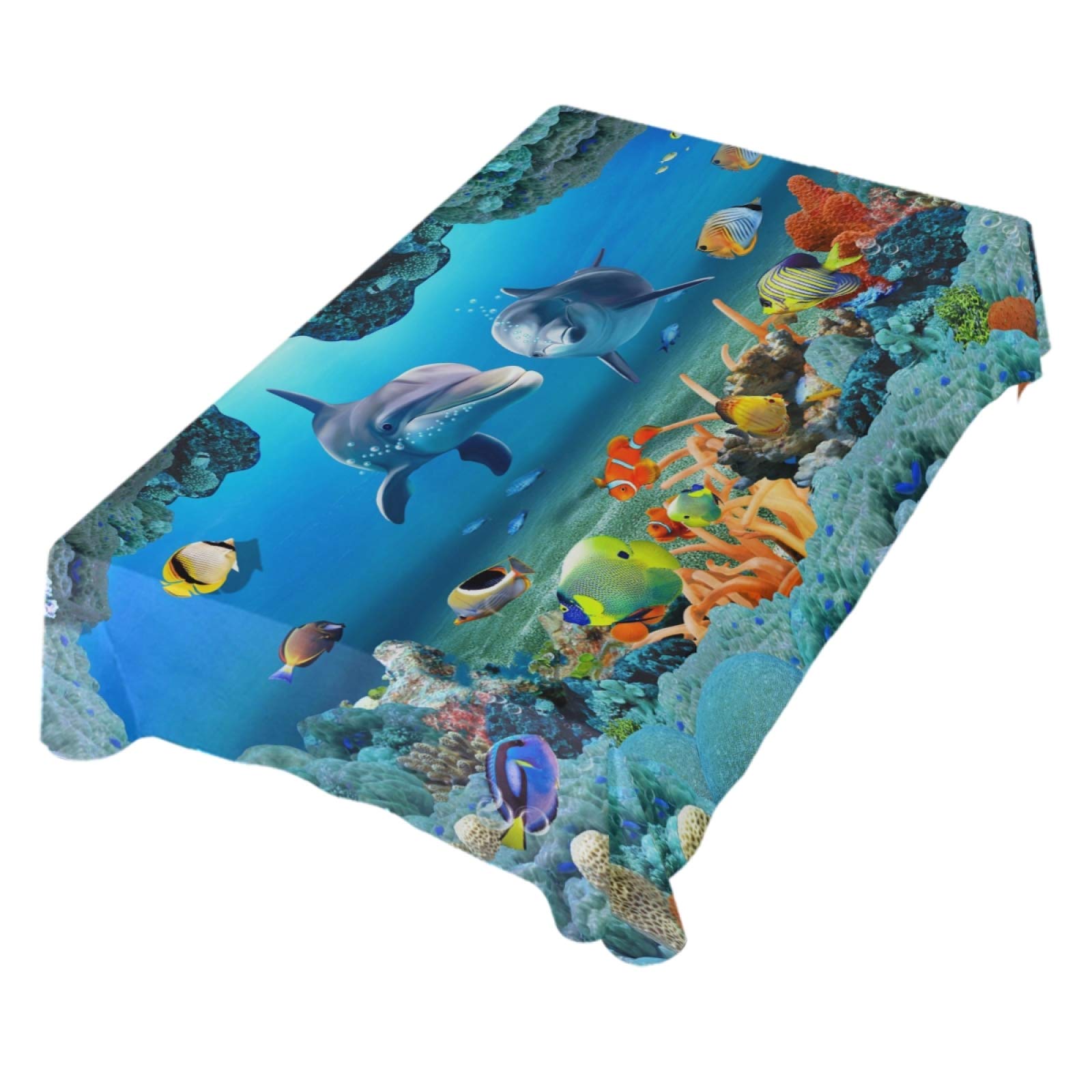 ALAZA Dolphin Fish Underwater Animal Print Tablecloth 60 x 108 Inch - Wrinkle Resistant Rectangle Table Cover for Dining, Kitchen, Parties & Outdoor Picnics - Perfect for Beach Themed Decorations and Ocean Lovers' Home Decor