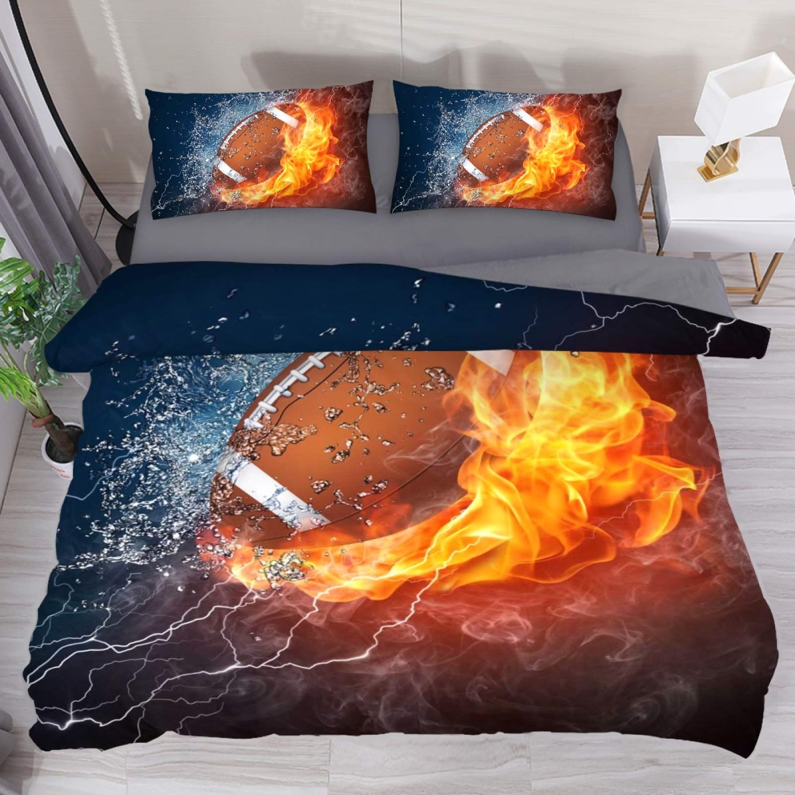 American Football Duvet Cover Set - Sports Themed Bedding for Kids & Teens - 3 Piece Modern Comforter Cover with Zipper (1 Duvet Cover + 2 Pillowcases) - Extra Long Twin Size - Perfect for Boys' Room Decor & Game Day Themed Bedrooms