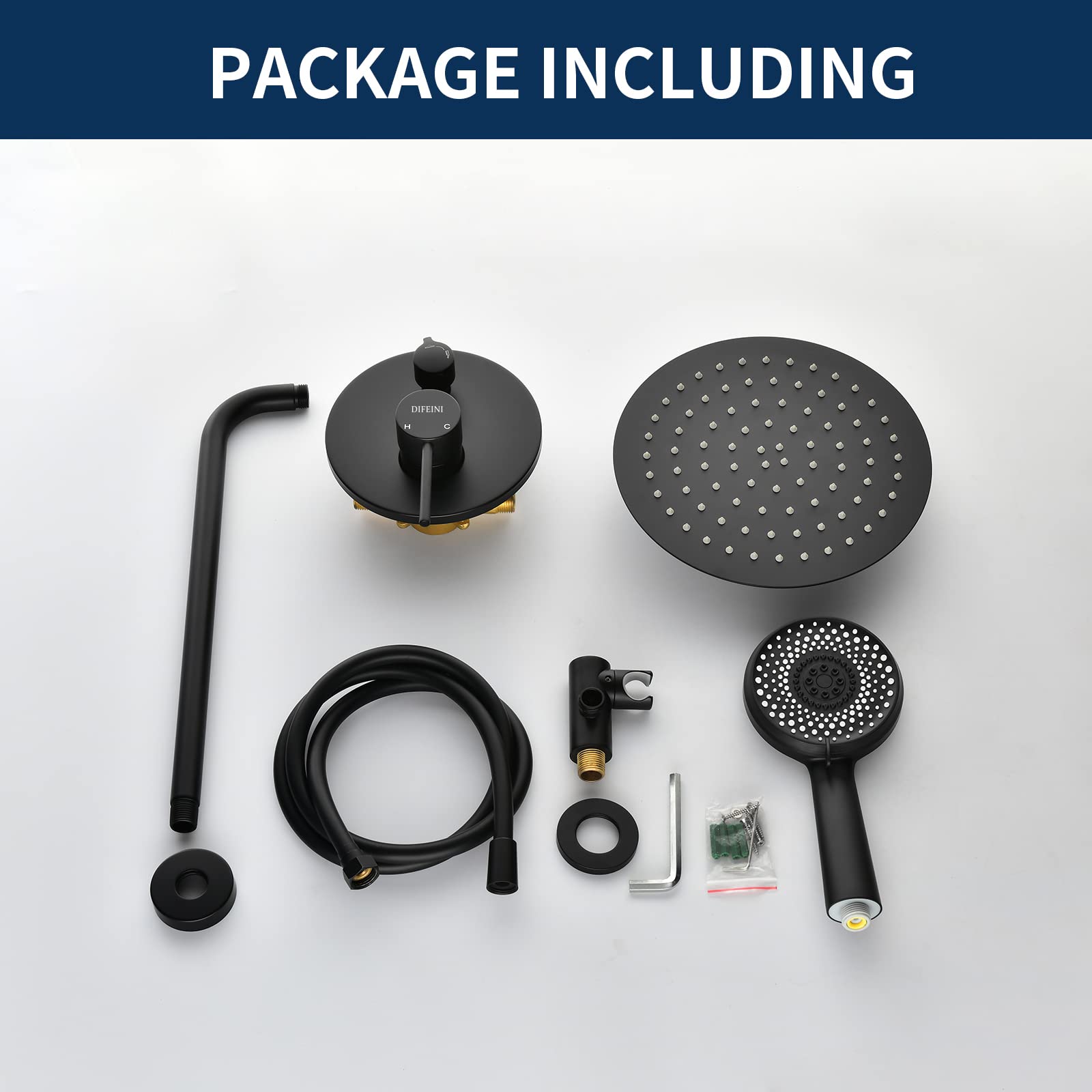 Matte Black Shower System - 10 Inch Stainless Steel Rainfall Shower Head with Rough-in Valve Trim Kit - Modern Bathroom Faucet Set for Luxury Spa Experience at Home