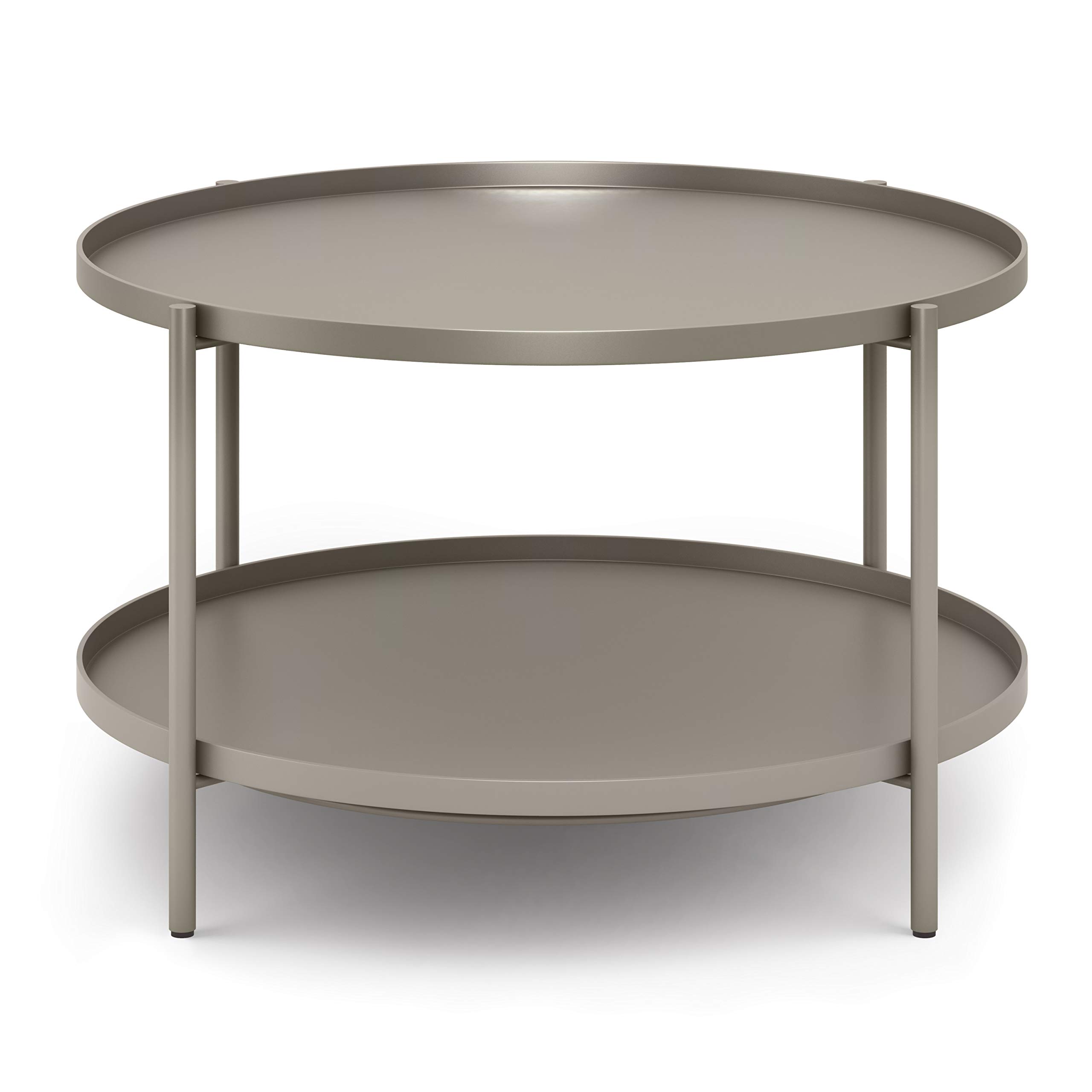 SIMPLIHOME Monet Industrial 32 Inch Wide Metal Coffee Table in Warm Grey - Modern Living Room & Family Room Furniture for Small Spaces, Home Decor