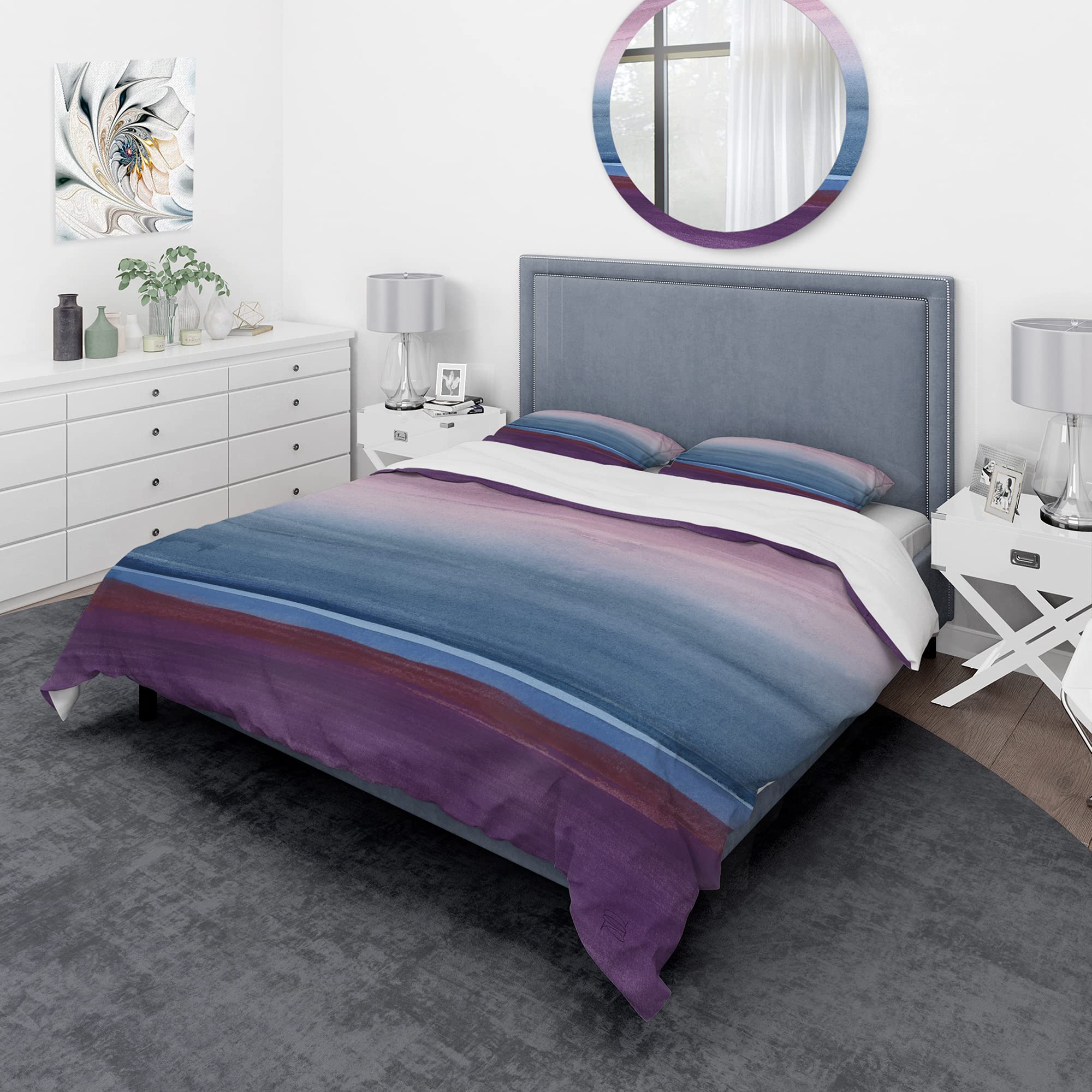 DesignQ Purple Rock Landscape Duvet Cover Set King - Farmhouse Abstract Bedding for All Seasons