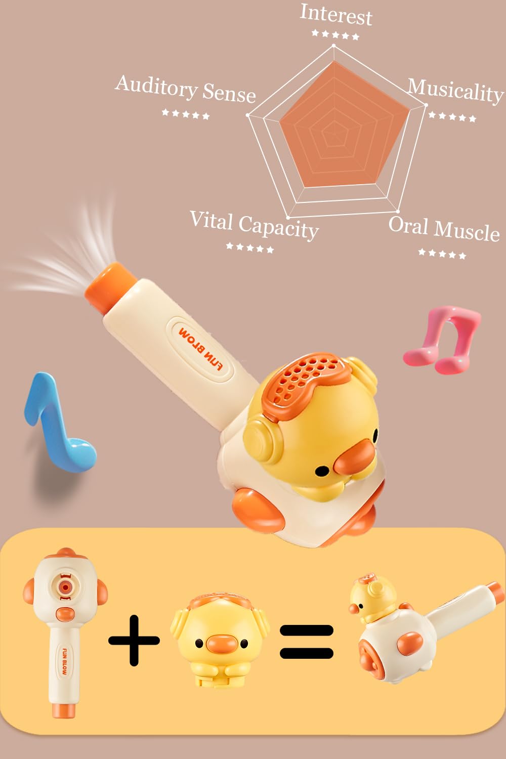 Kids Breathing Exerciser & Sensory Toy with Whistle - Floating Blow Pipe Balls, Balloon Launcher for Autism & Special Needs - Yellow | Fun Therapy Tool for Anxiety Relief & Focus Development