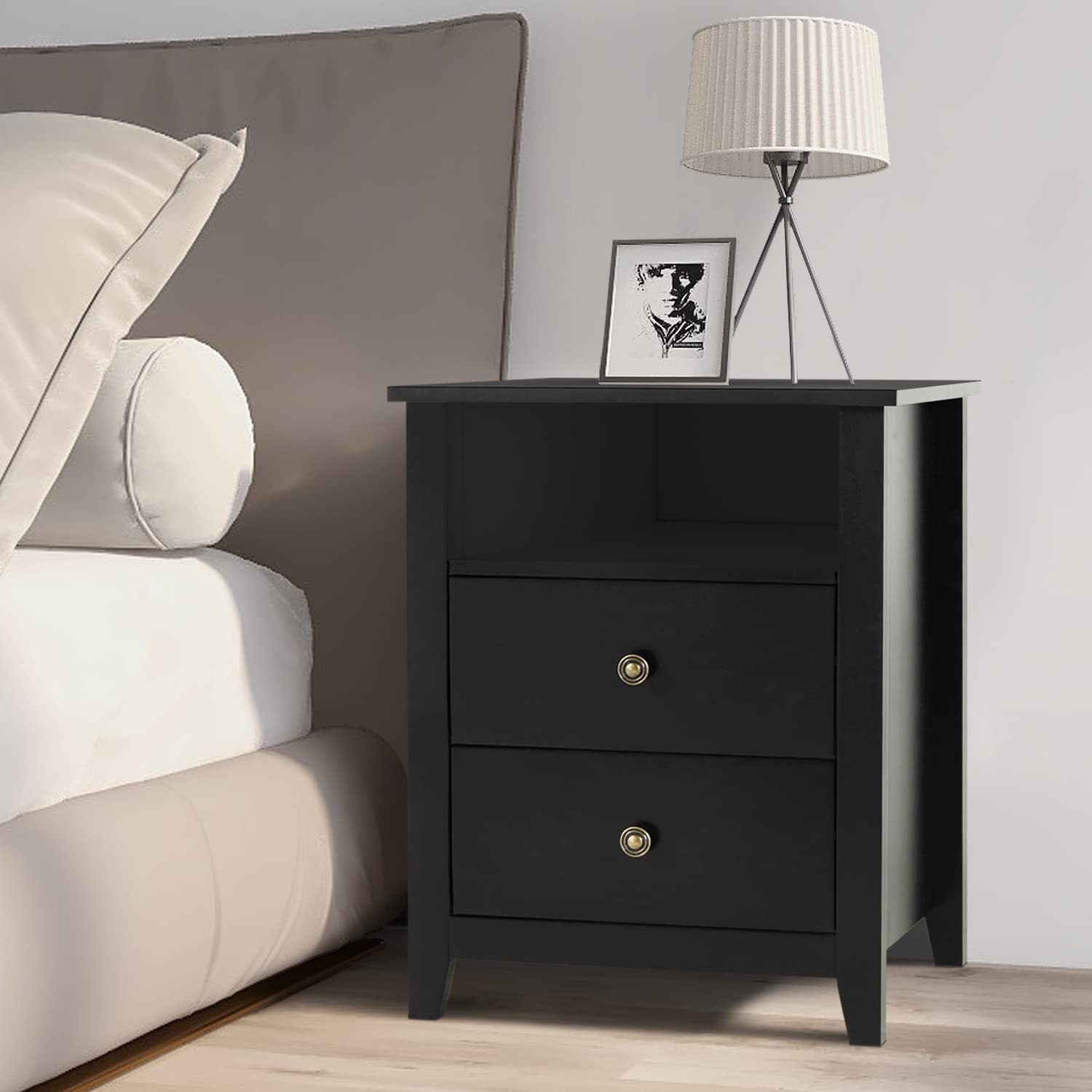 Modern Nightstand with 3 Drawers - Wooden Bedside Table Dresser for Bedroom, Black - Perfect for Storing Books, Lamps & Bedroom Essentials