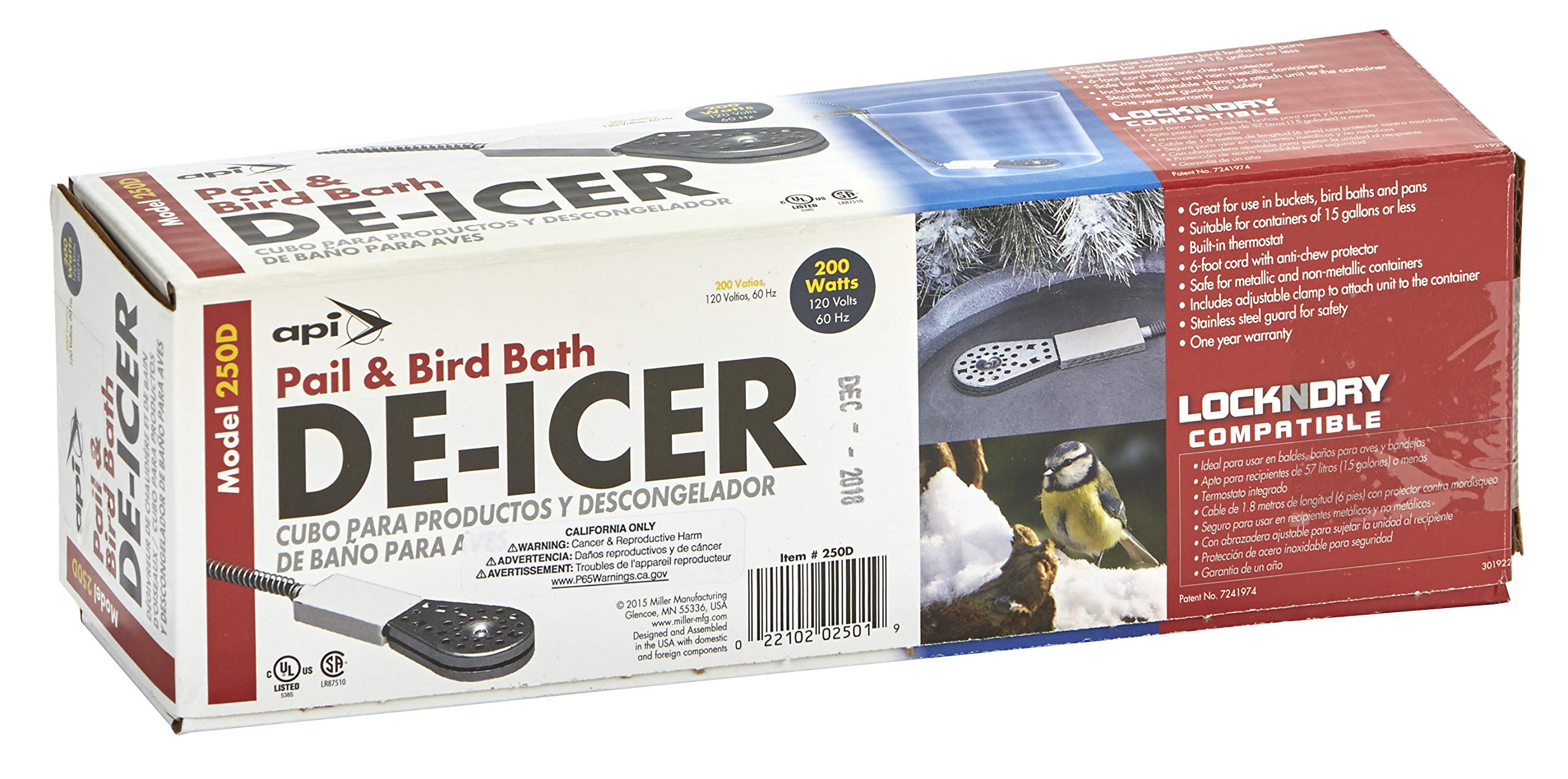 API® 200W Bucket and Bird Bath De-Icer - Prevent Freezing for Pails, Water Troughs & Bird Baths in Winter - Outdoor Use for Farms, Gardens & Pet Care