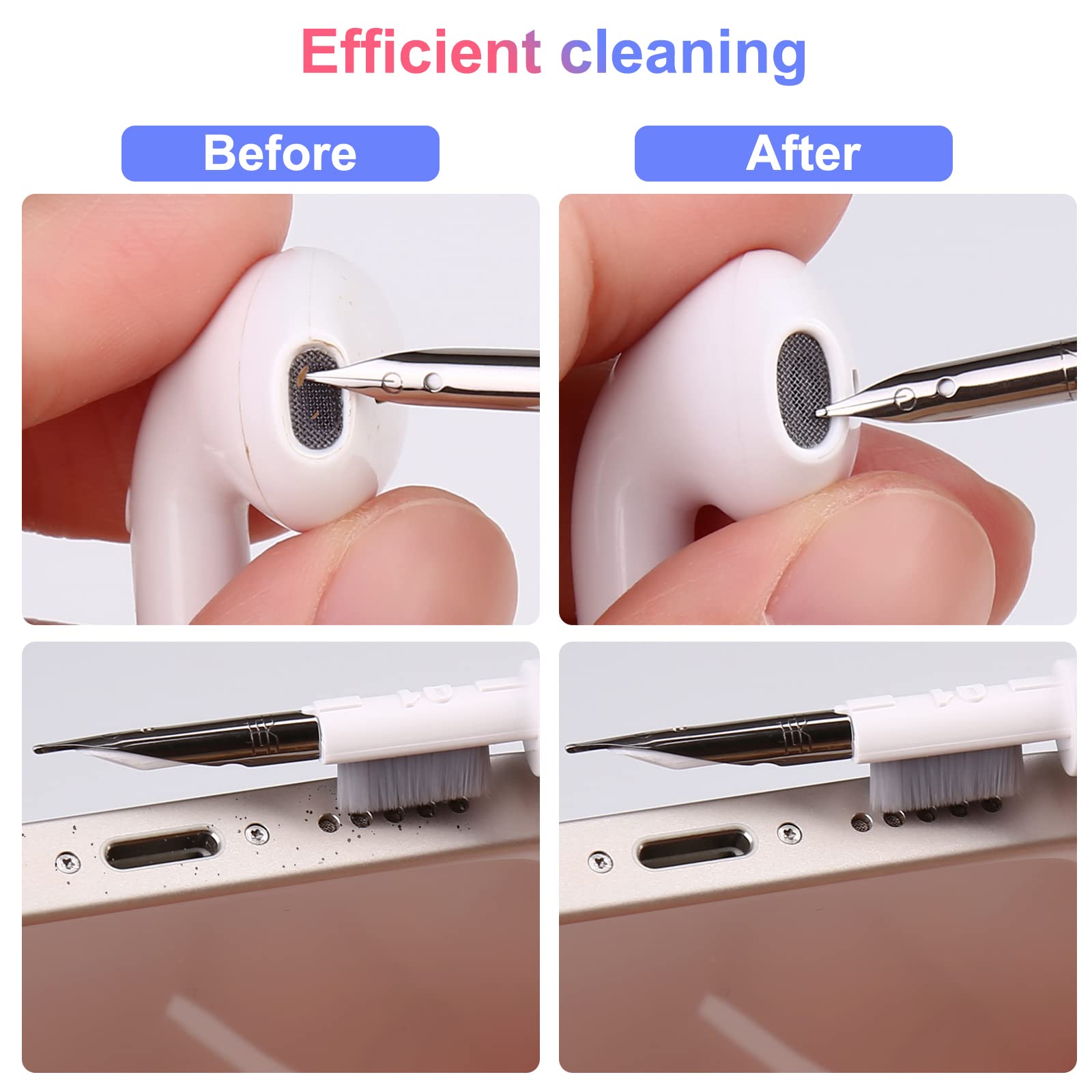 4-in-1 AirPods Pro Cleaning Pen Kit - Keyboard & Earbud Cleaner Tool for Apple iPhone, Bluetooth Headphones & Electronics (Perfect for Travel, Office & Home Use)