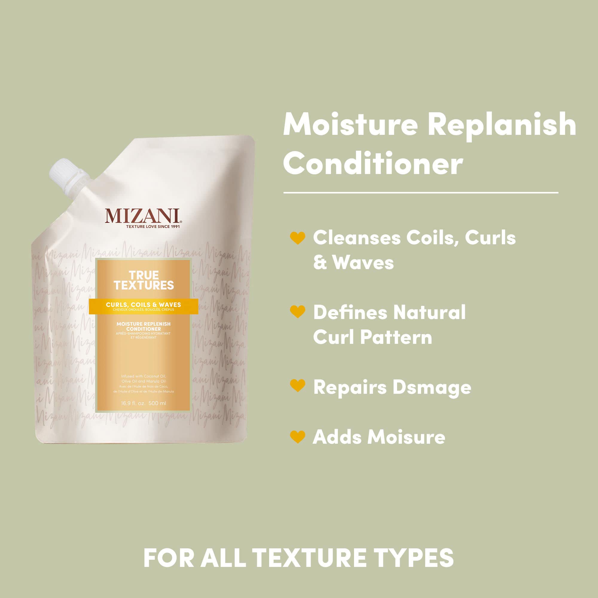 MIZANI True Textures Moisture Replenish Conditioner for Curly Hair - Silicone & Paraben Free, Hydrates & Defines Natural Curls | Perfect for Daily Hair Care & Curl Definition Routine