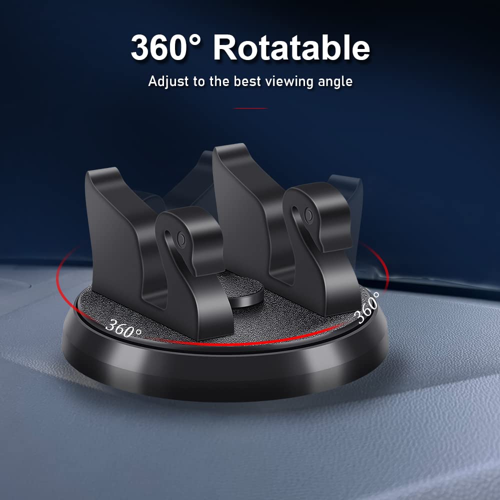 360° Rotating Car Phone Mount - Universal Dashboard Phone Holder for iPhone, Samsung & Android Smartphones - Adjustable Vertical/Horizontal View for Safe Driving - Perfect for GPS Navigation & Hands-Free Calls (Black, 1-Pack)