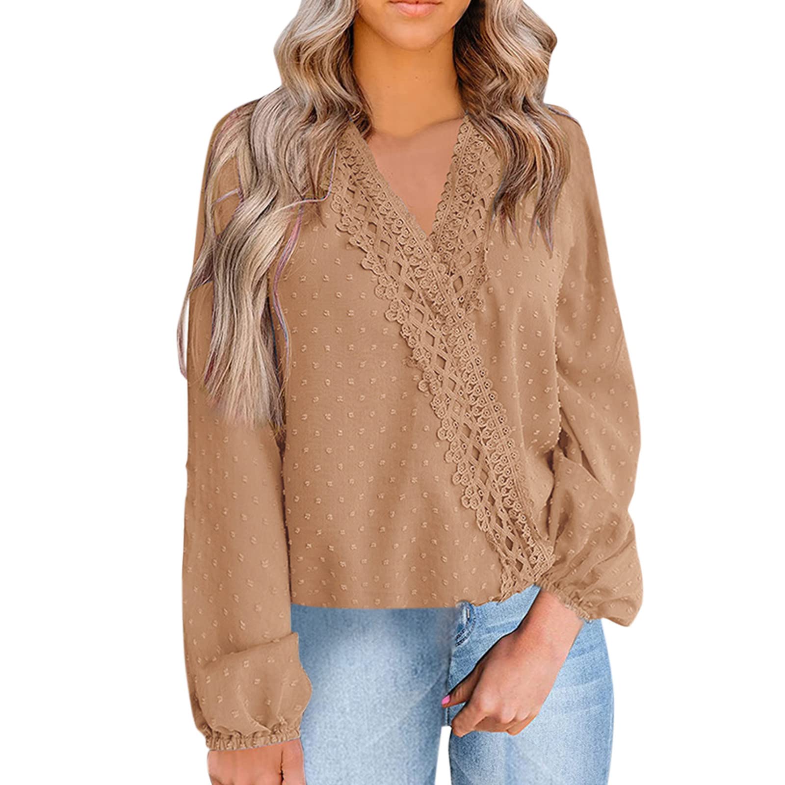 Women's Cotton Blend Tunic Tops - Short & Long Sleeve V-Neck Polka Dot Blouses | Casual Wear, Office Outfits & Everyday Fashion
