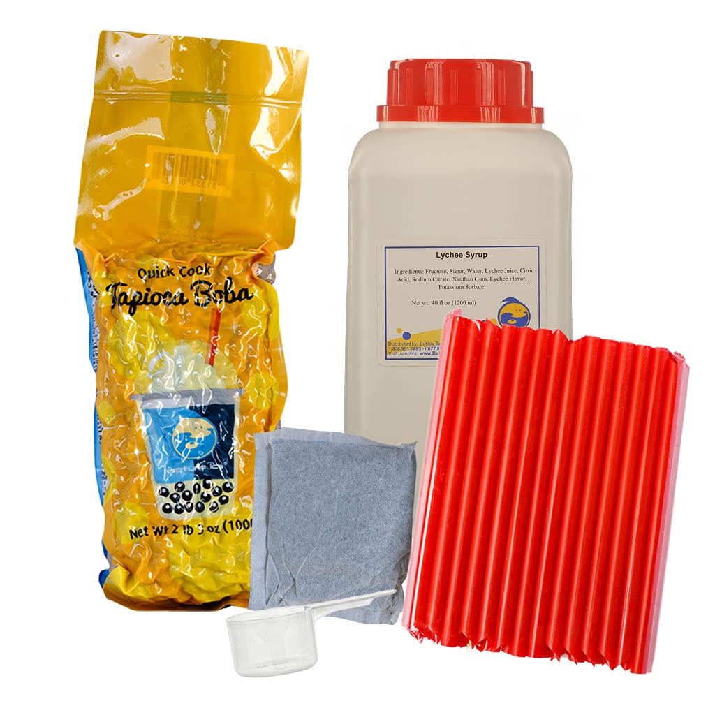 **Sweet Lychee Syrup & Green Jasmine Tea Bubble Tea Kit - 40-45 Drinks | DIY Boba Milk Tea Starter Set with Tapioca Balls & Tea Powder | Perfect for Home, Parties & Gifts**