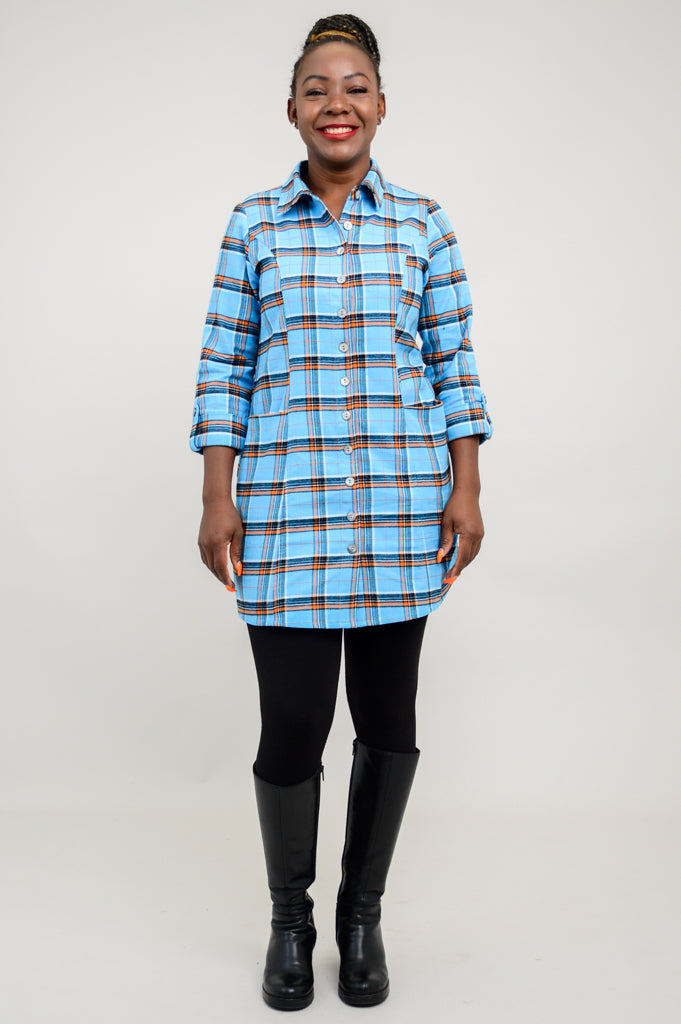 Larissa Tunic Top - Stylish Peko Plaid Cotton Flannel Shirt for Women | Perfect for Casual Outings, Office Wear & Fall Layering