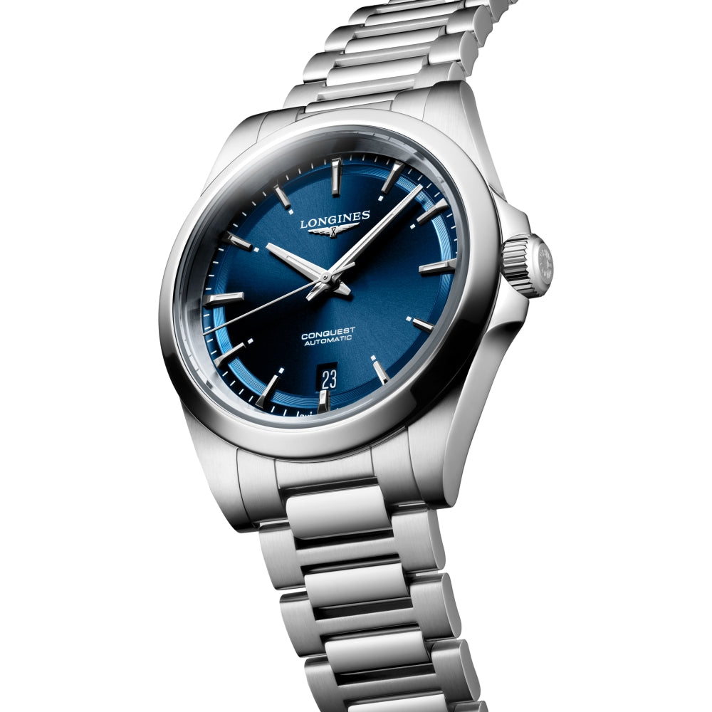Conquest 38mm Blue Dial Men's Watch with Stainless Steel Bracelet - Perfect for Business, Casual & Formal Occasions
