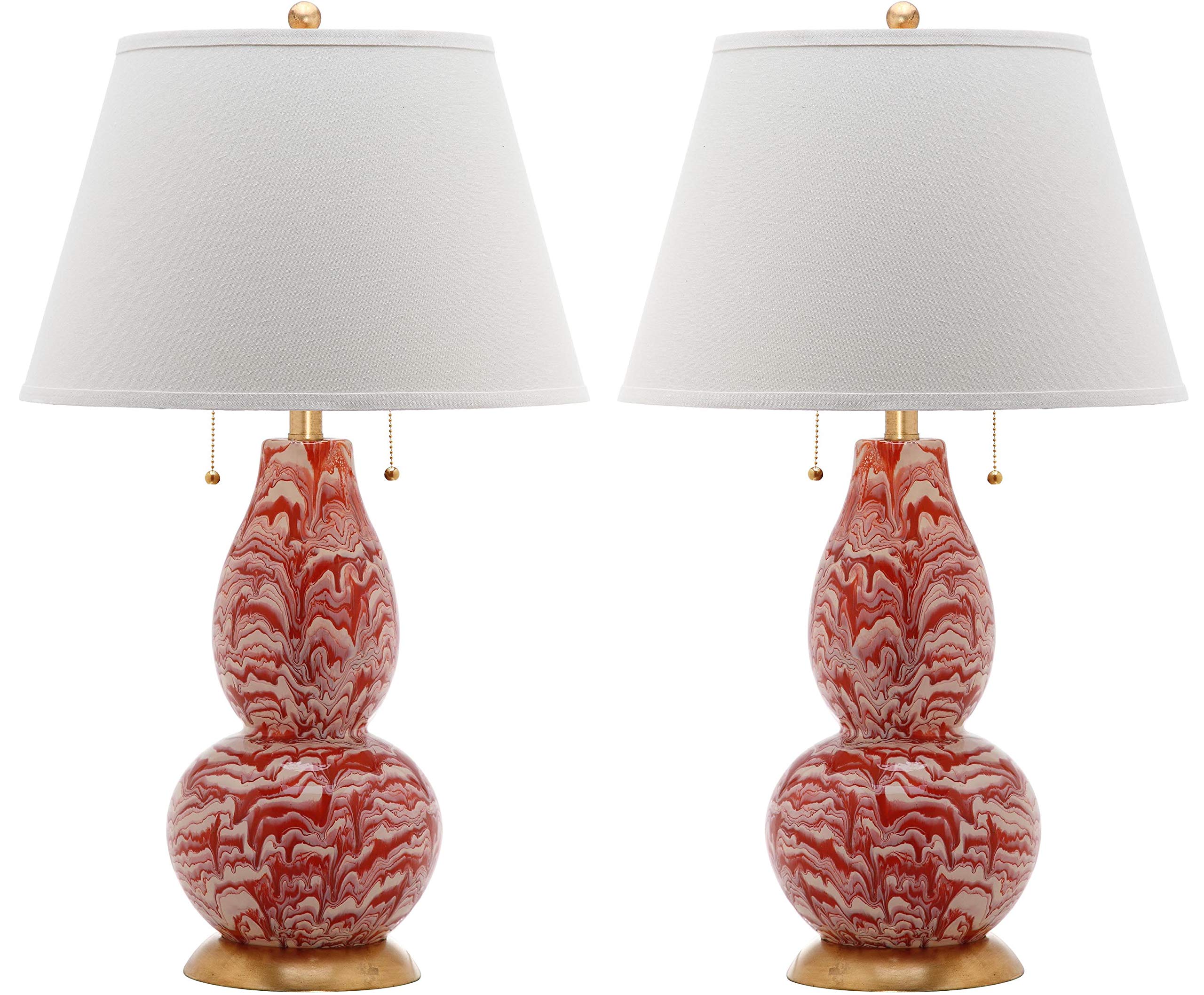 SAFAVIEH Modern Swirls Orange and White 29-Inch Table Lamp Set of 2 with LED Bulbs - Bedroom, Living Room, Home Office, Nightstand Lighting for Cozy Ambiance and Stylish Decor