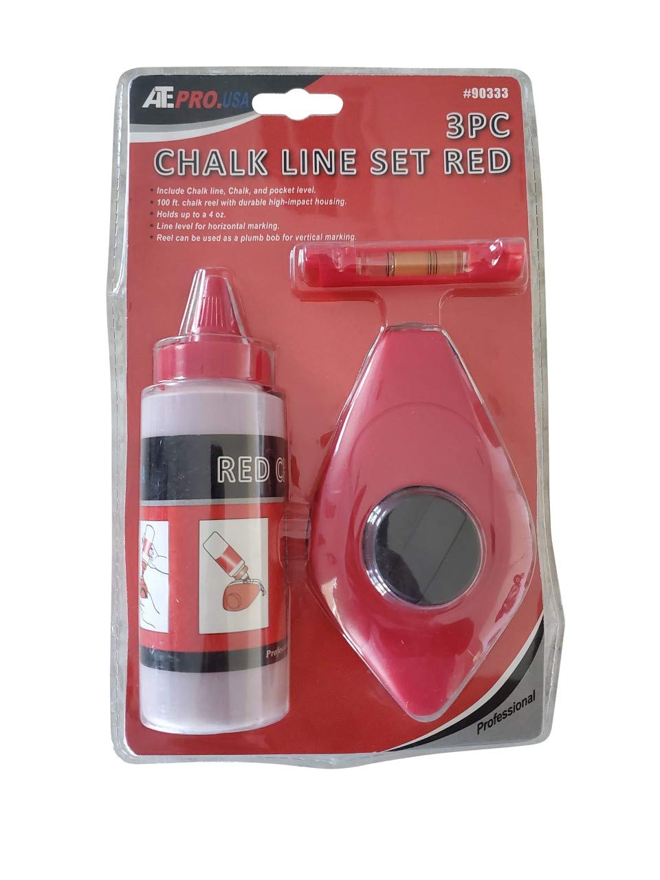 Professional Chalk Line Reel with Built-in Level & Red Chalk Powder - Perfect for Construction, Carpentry, and DIY Home Improvement Projects