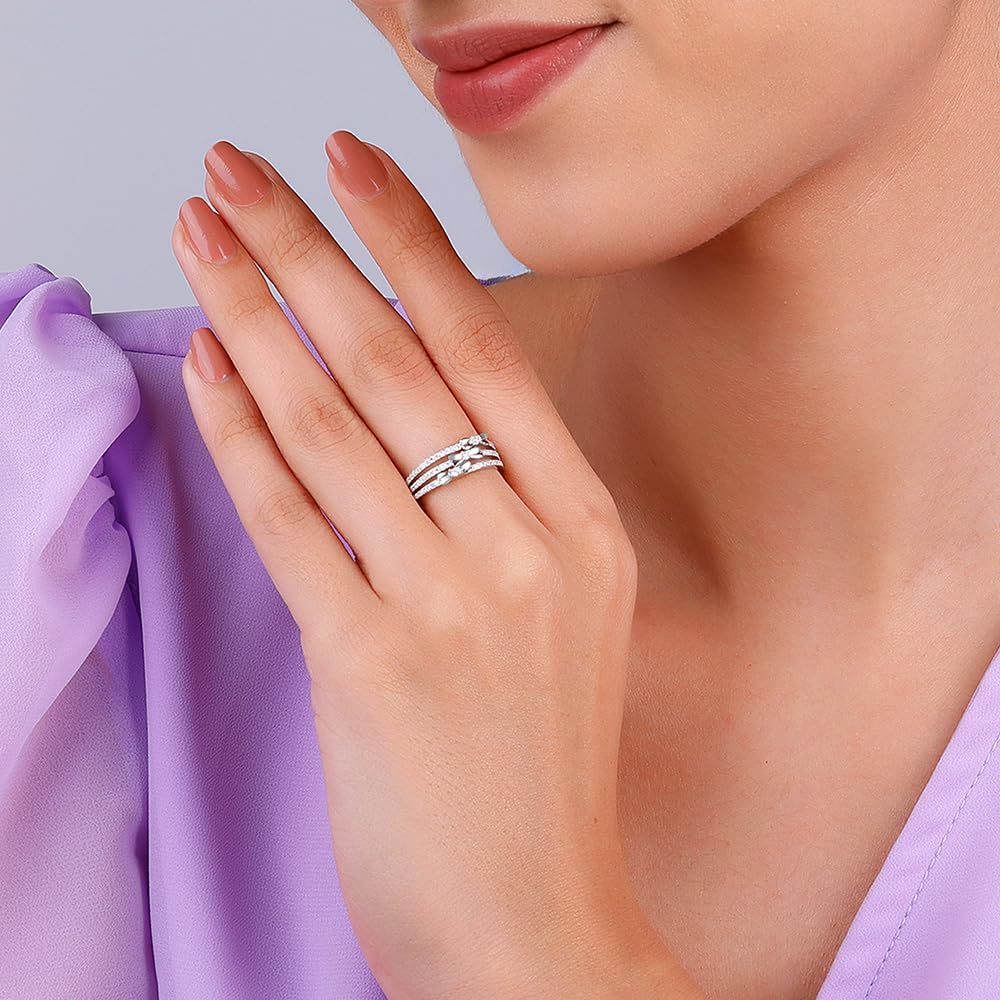GIVA 925 Sterling Silver Layered Ring with 18k Rose Gold Plating - Elegant Stackable Statement Ring for Women & Girls | Perfect Gift for Birthdays, Anniversaries & Special Occasions | Ideal for Everyday Wear, Parties & Date Nights