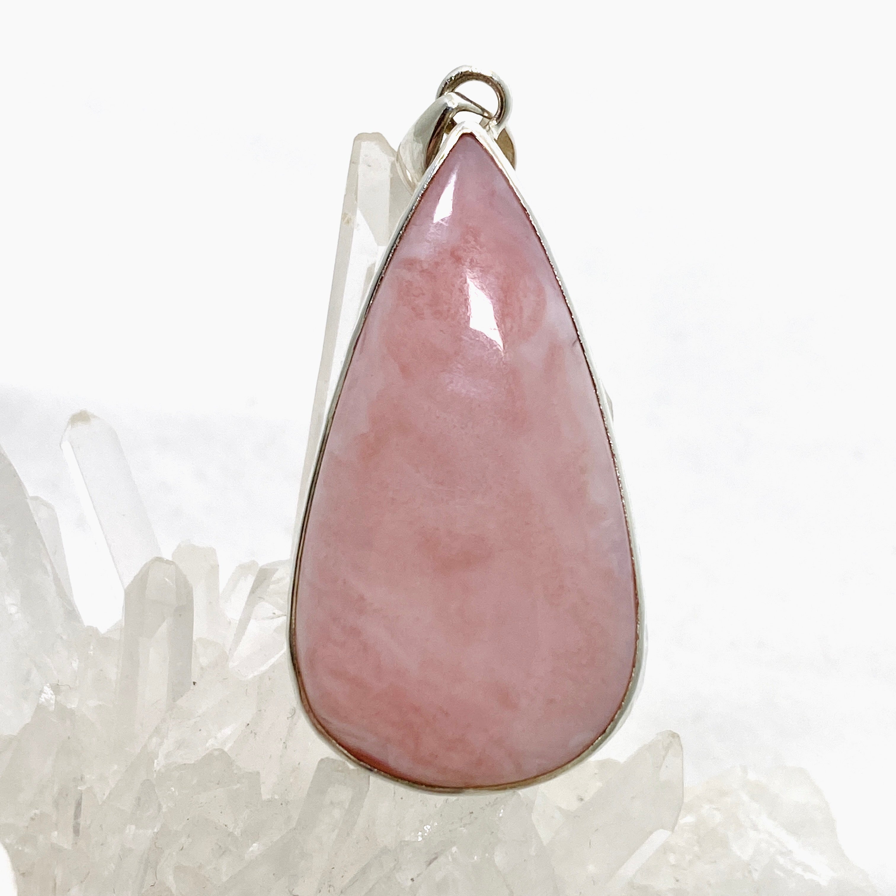 Natural Pink Opal Teardrop Cabochon Pendant Necklace - Handmade Hammered Sterling Silver Setting KPGJ4669 - Perfect for Boho Jewelry & Gift Giving