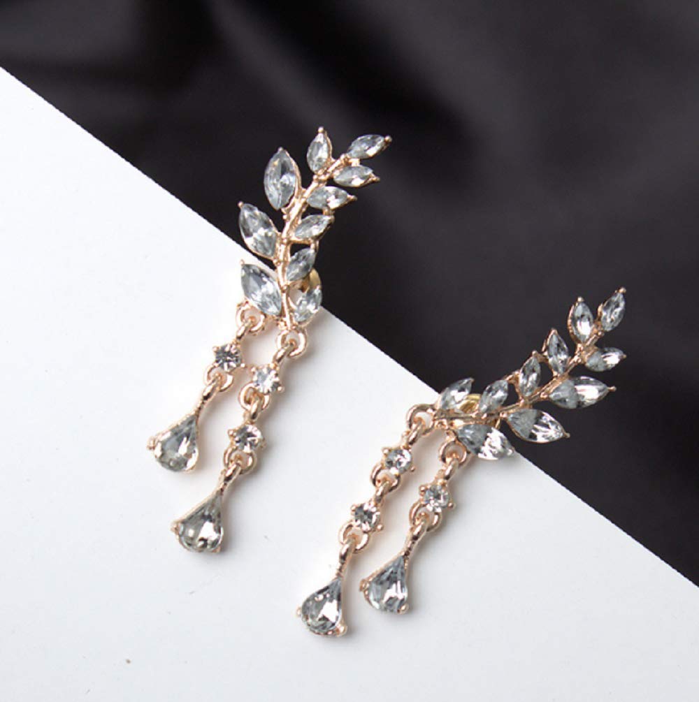 Lzz Fashion Women's CZ Crystal Leaf Earrings - Gold & Silver Climber Wrap Earrings with Tassel & Cuff Design for Parties, Weddings & Daily Wear