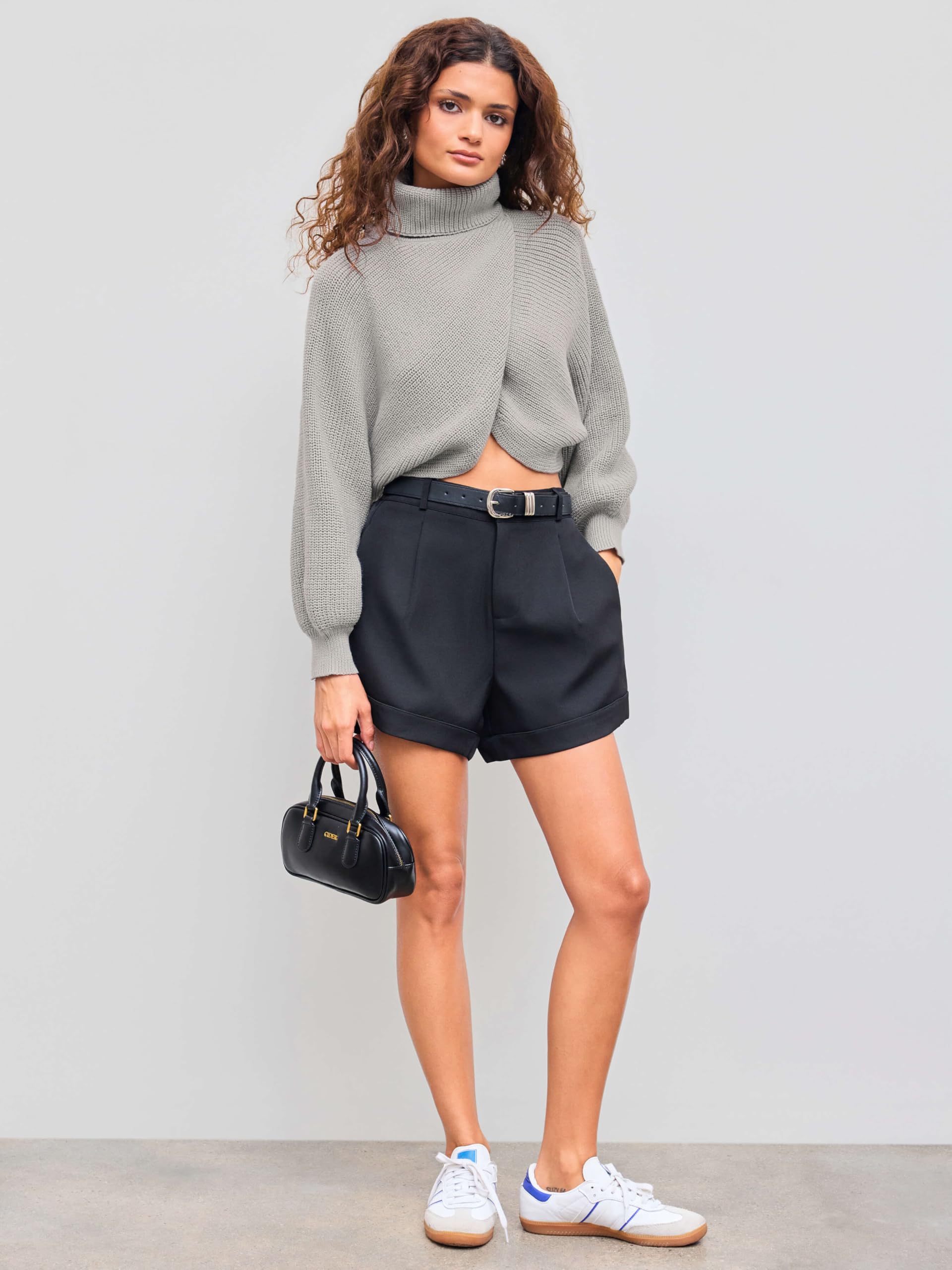 Women's Cider Cropped Turtleneck Sweater - Chunky Ribbed Knit Long Sleeve Pullover with Lantern Sleeves | Fall Winter Fashion 2024 | Perfect for Office Wear & Casual Outings
