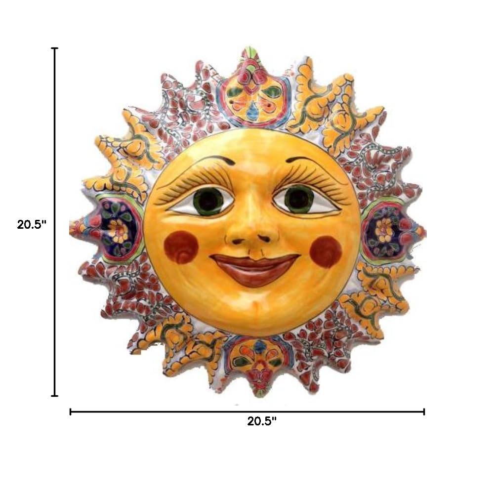 Authentic Talavera Sun Face Wall Decor - 20.5 Inch Mexican Folk Art for Home & Garden - Perfect for Patio, Living Room, and Outdoor Spaces