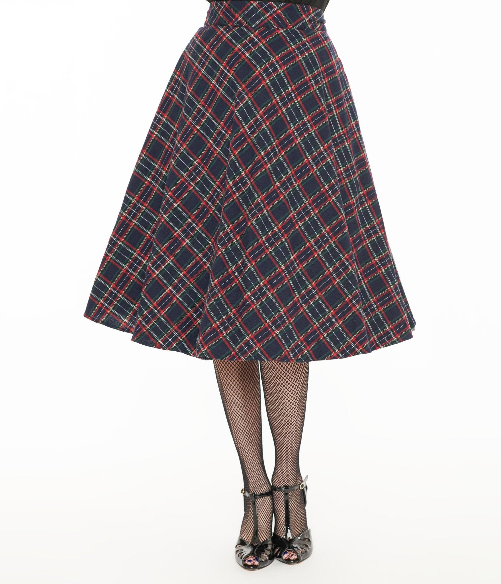 Vintage 1950s Navy & Green Plaid High Waist Swing Skirt - Retro A-Line Skirt for Women | Perfect for Swing Dancing, Cocktail Parties & 50s Themed Events