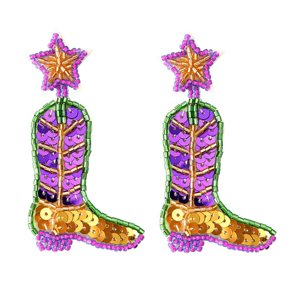 Sparkly Mardi Gras Dangle Earrings for Women - Glitter Beaded Carnival Jewelry - Perfect for Mardi Gras Parties, Costume Accessories & Festive Celebrations