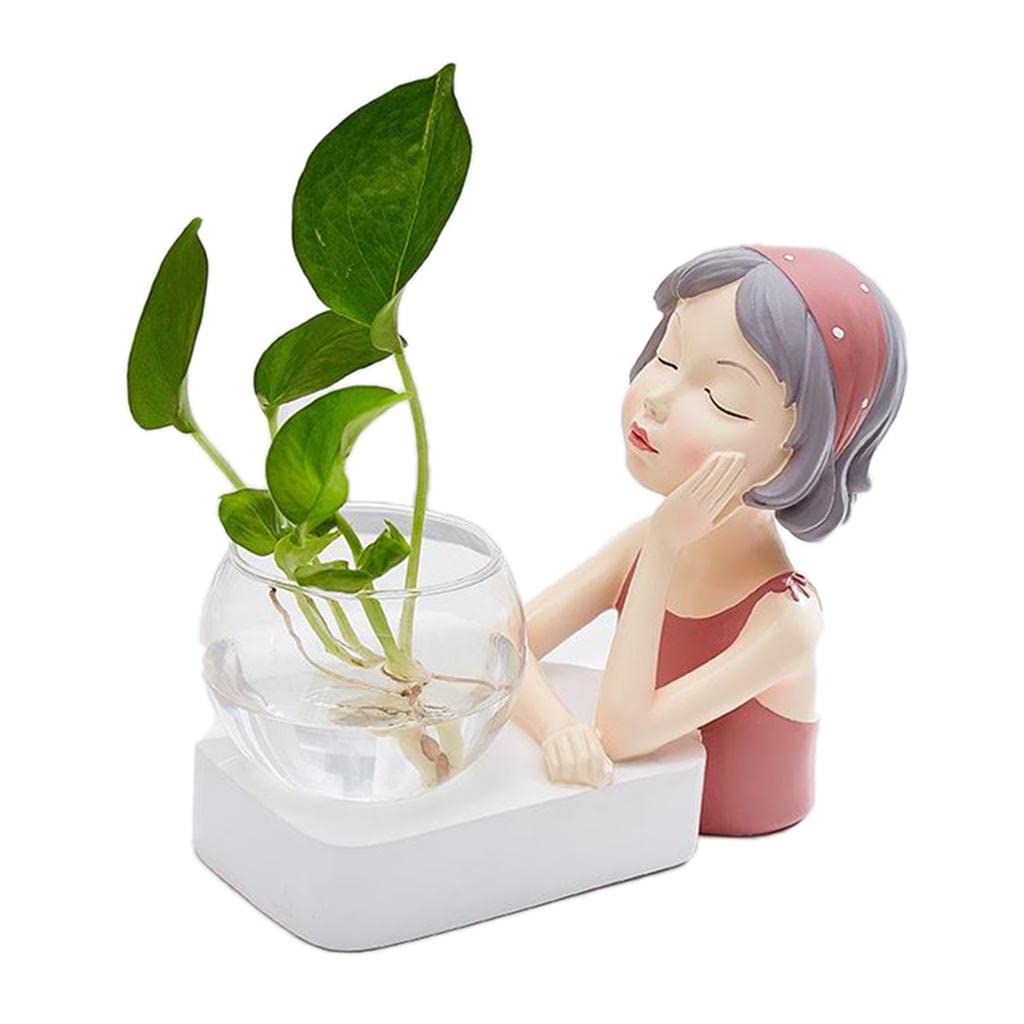 Bddalpke Clear Glass Plant Terrarium with LED Resin Base - Creative Hydroponic Bulb Vase with Figurine Stand for Home, Office & Coffee Shop Decor (Pink) | Perfect for Succulents, Air Plants & Tabletop Displays