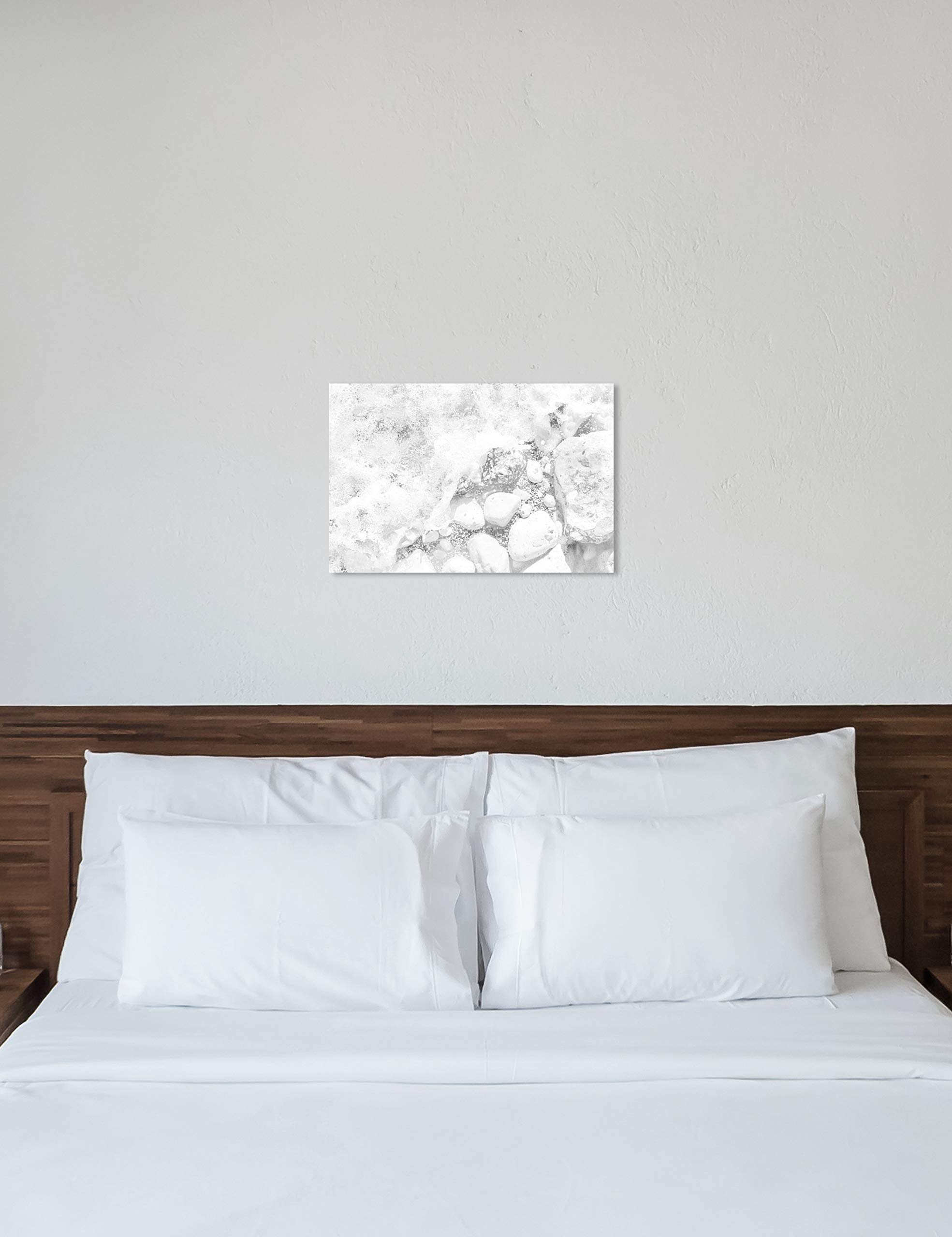 Oliver Gal Artist Co. 'Rocks On The Beach' Nature Landscape Wall Art Canvas Print - 30x20 Inches White Framed Home Decor for Living Room, Bedroom & Office