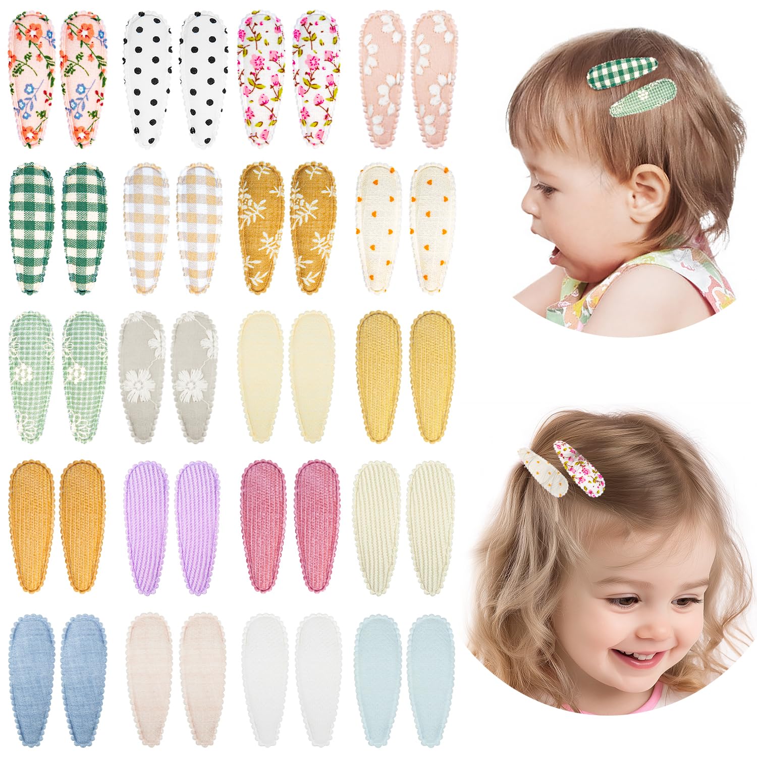 40pcs Non-Slip Baby Hair Clips for Girls & Toddlers - Floral Snap Barrettes for Fine Hair (2.2 Inch, 40 Count) | Cute Hair Accessories for Infants & Kids | Perfect for Daily Use, Parties & Photo Shoots