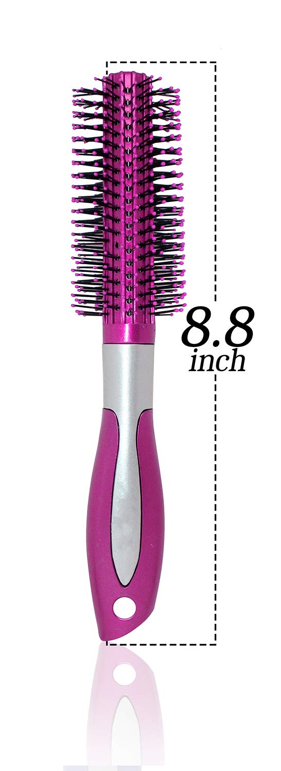 AASA Round Hair Brush with Soft Nylon Bristles for Smooth Styling - Volumizing & Detangling Hair Brush for Women & Men - Perfect for Blowouts, Curls & Daily Hair Care (Dark Pink, Pack of 1)