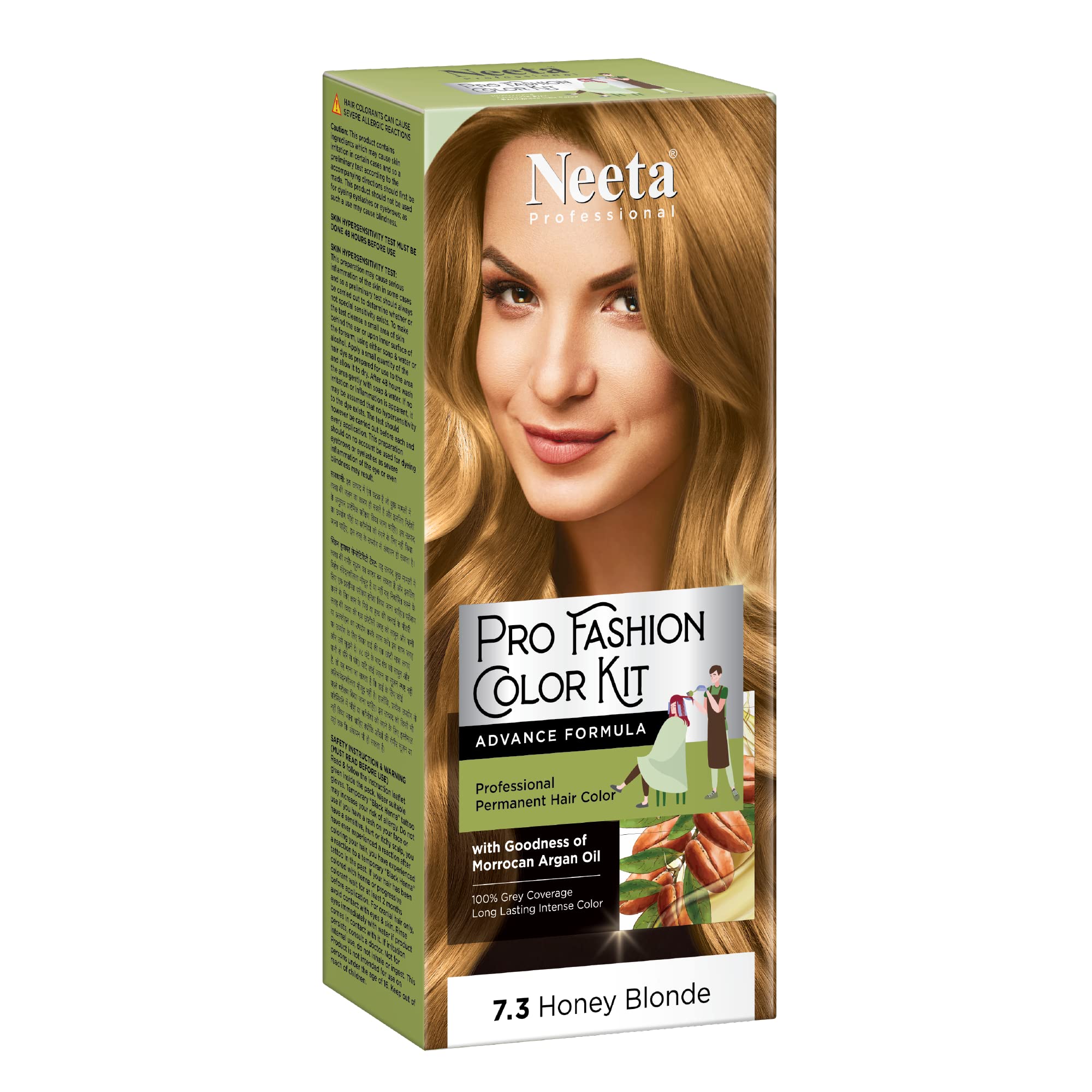 Neeta Professional Pro Fashion Color Kit - Permanent Hair Dye in Honey Blonde 7.3 for Salon-Quality Results at Home | Perfect for Brunettes Wanting Warm Golden Highlights
