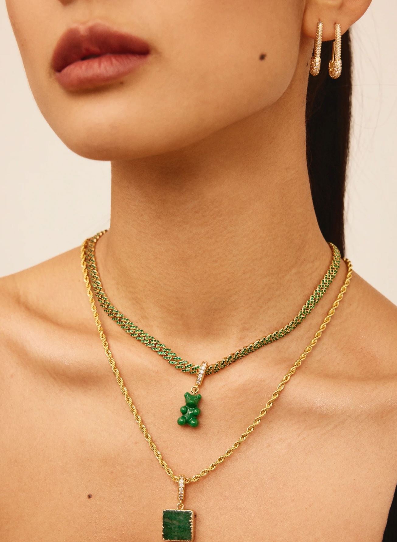 Nostalgia Bear Glossy Pendant Necklace with Crystal Gold Connector - Perfect for Gifts, Anniversary & Everyday Elegant Jewelry