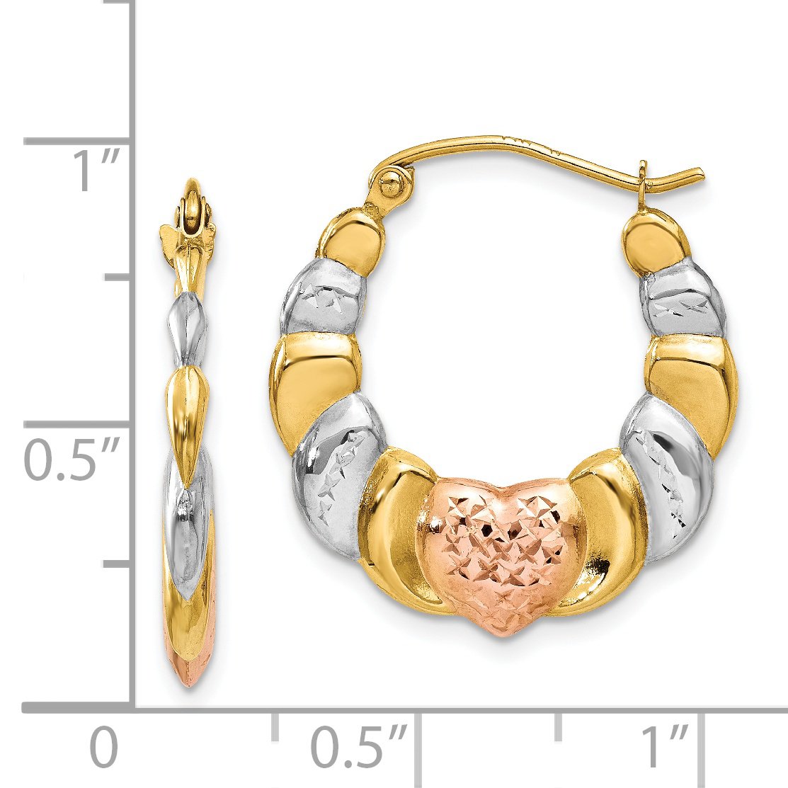 14K Gold White & Rose Rhodium Scalloped Heart Hoop Earrings for Women - Elegant Valentine's Day Gift, Anniversary Present & Everyday Wear Jewelry