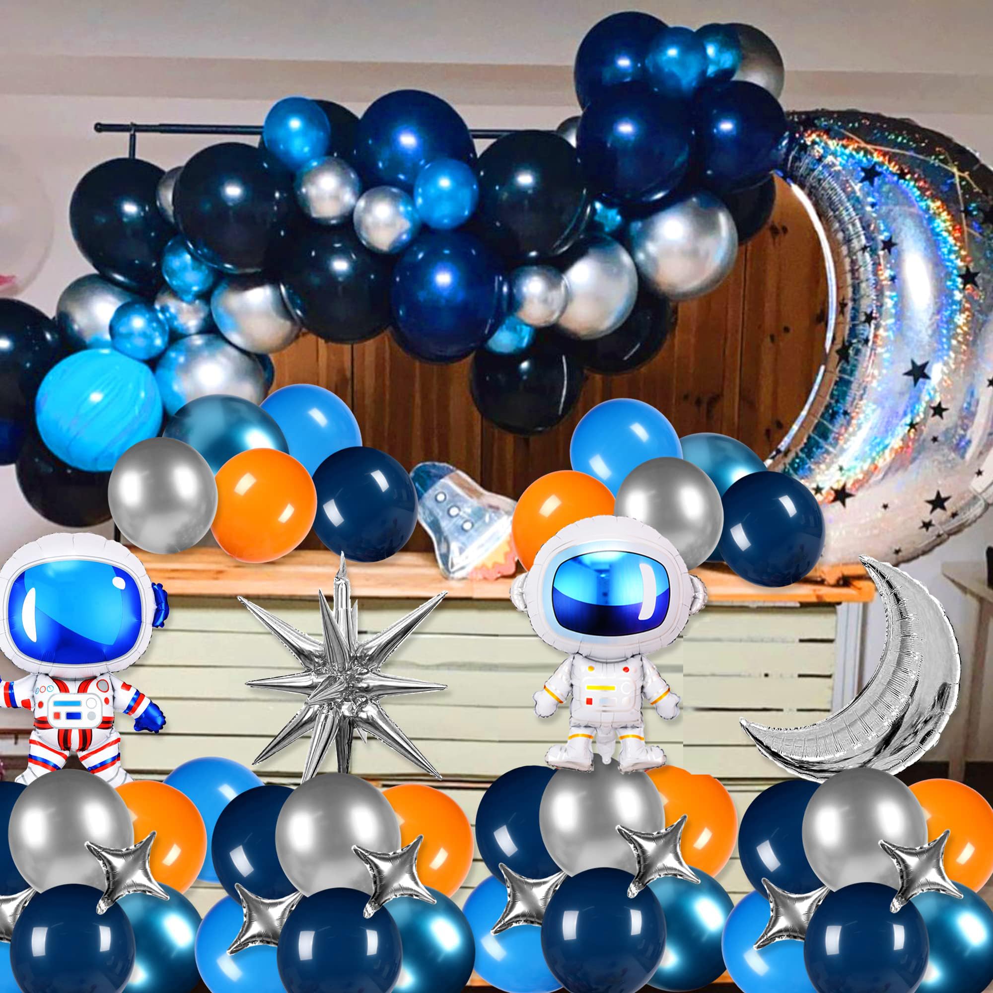 Outer Space Party Balloons - Astronaut, Spaceship, UFO & Solar System Decorations for Galaxy Themed Birthday Parties (Blue, Orange, Silver) | Perfect for Space-Themed Events, Kids Birthdays & Classroom Decor