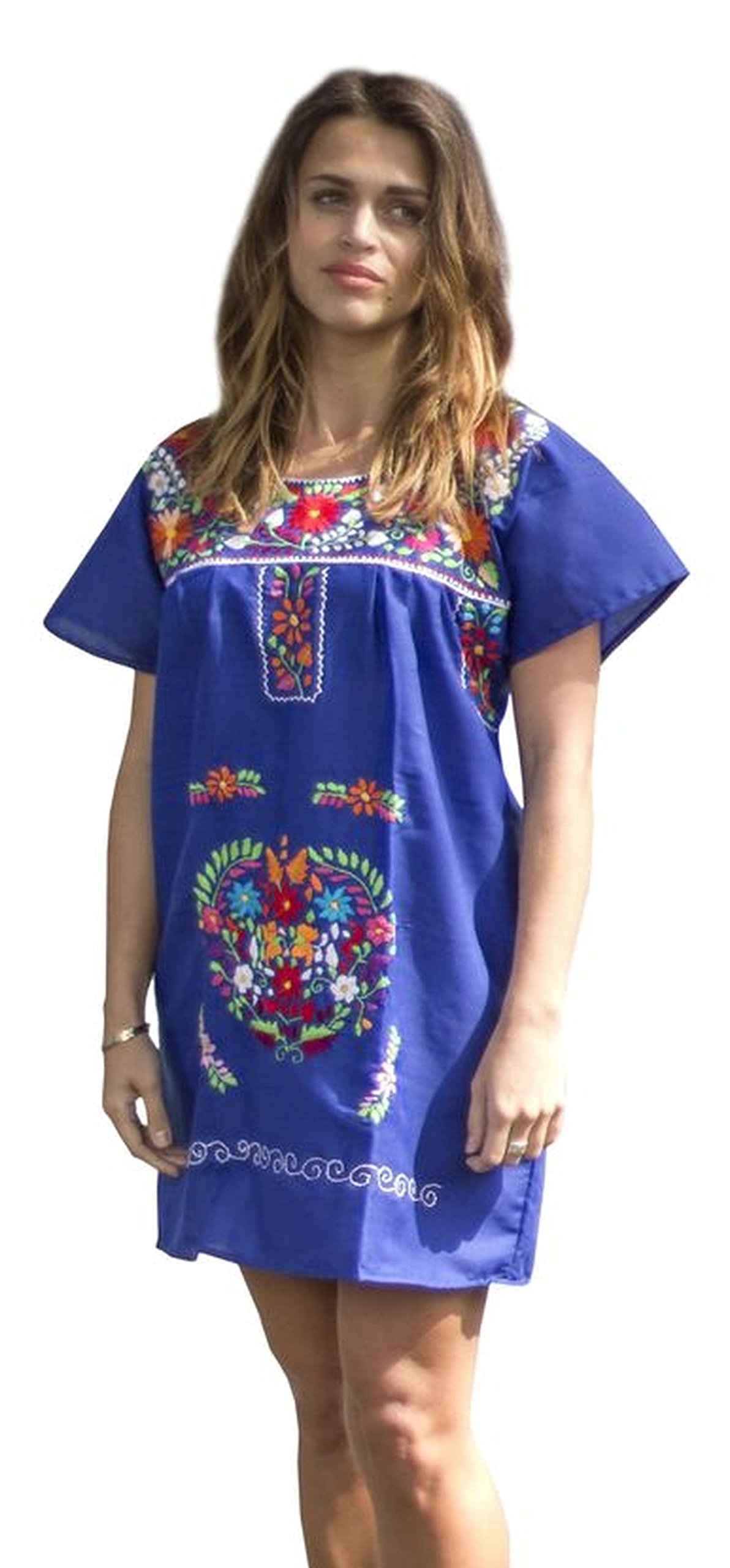 Liliana Cruz Embroidered Mexican Peasant Mini Dress - Floral Embroidery Summer Dress for Women | Perfect for Beach Vacations, Music Festivals & Boho Chic Outfits