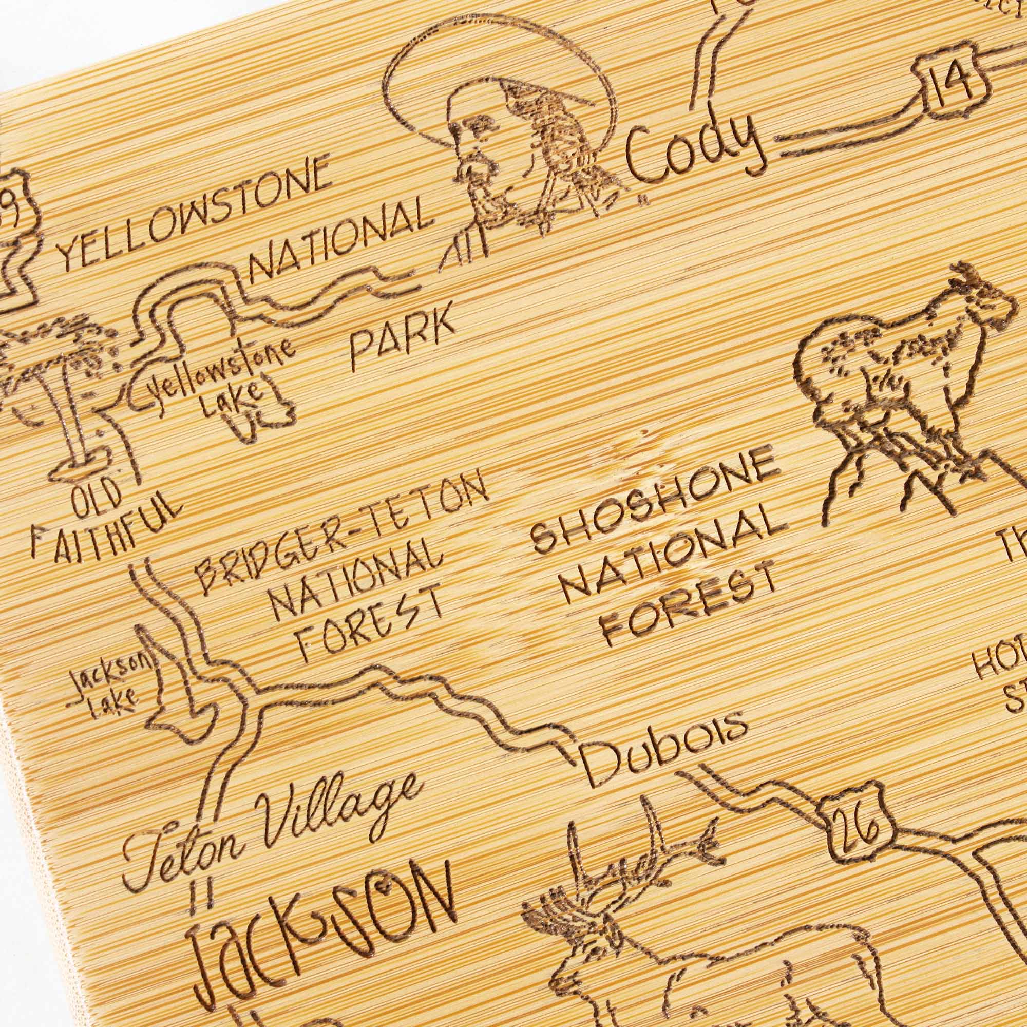 Wyoming Themed Wooden Cutting Board - 11 x 14.25 Inches - Perfect for Kitchen Prep & Charcuterie Boards | USA Made