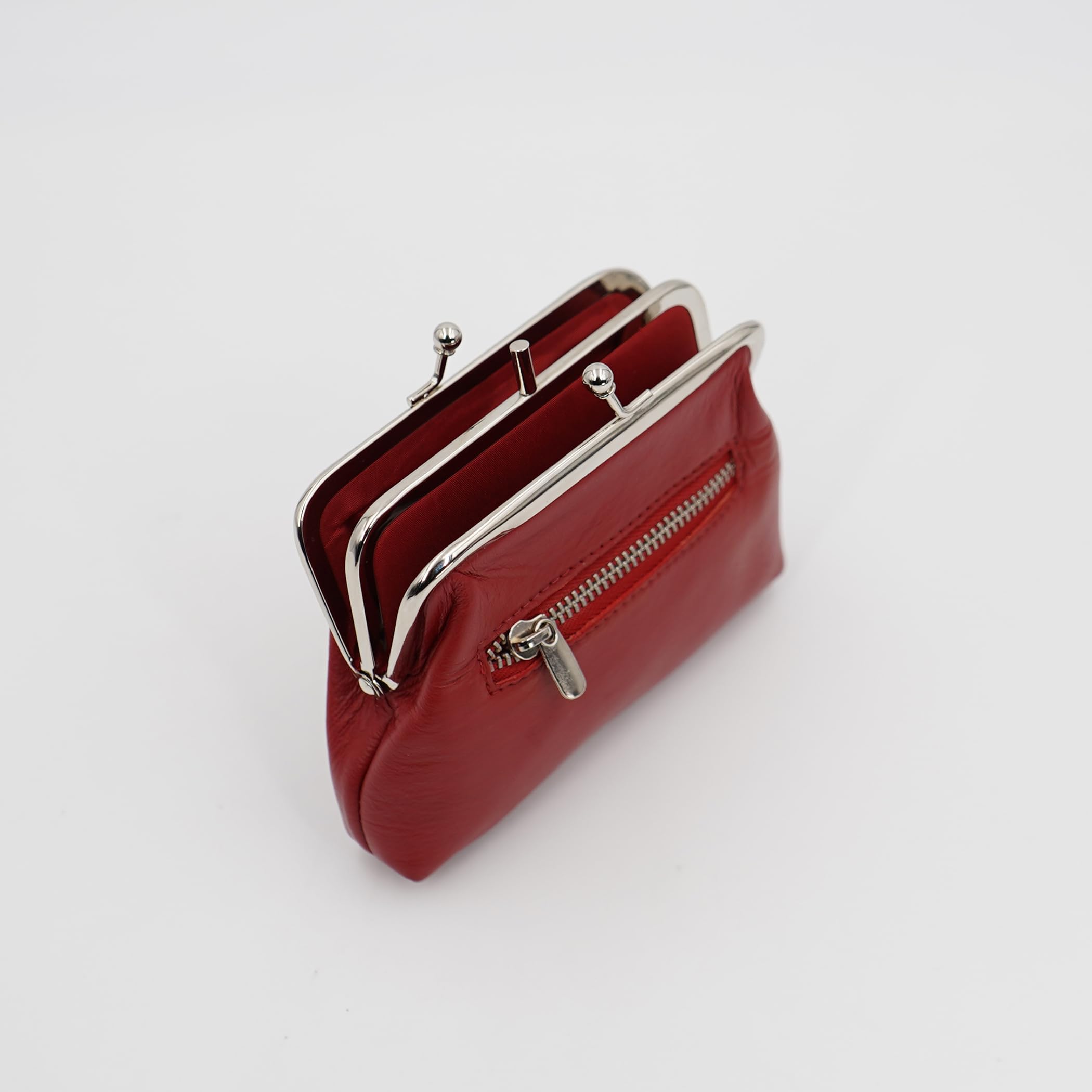 AG Wallets for Women - Soft Leather Coin Purse with Metal Kiss Lock & 2 Zipper Pockets | Holds Folded Cash, Credit Cards & Loose Change | Perfect for Everyday Use, Travel & Shopping
