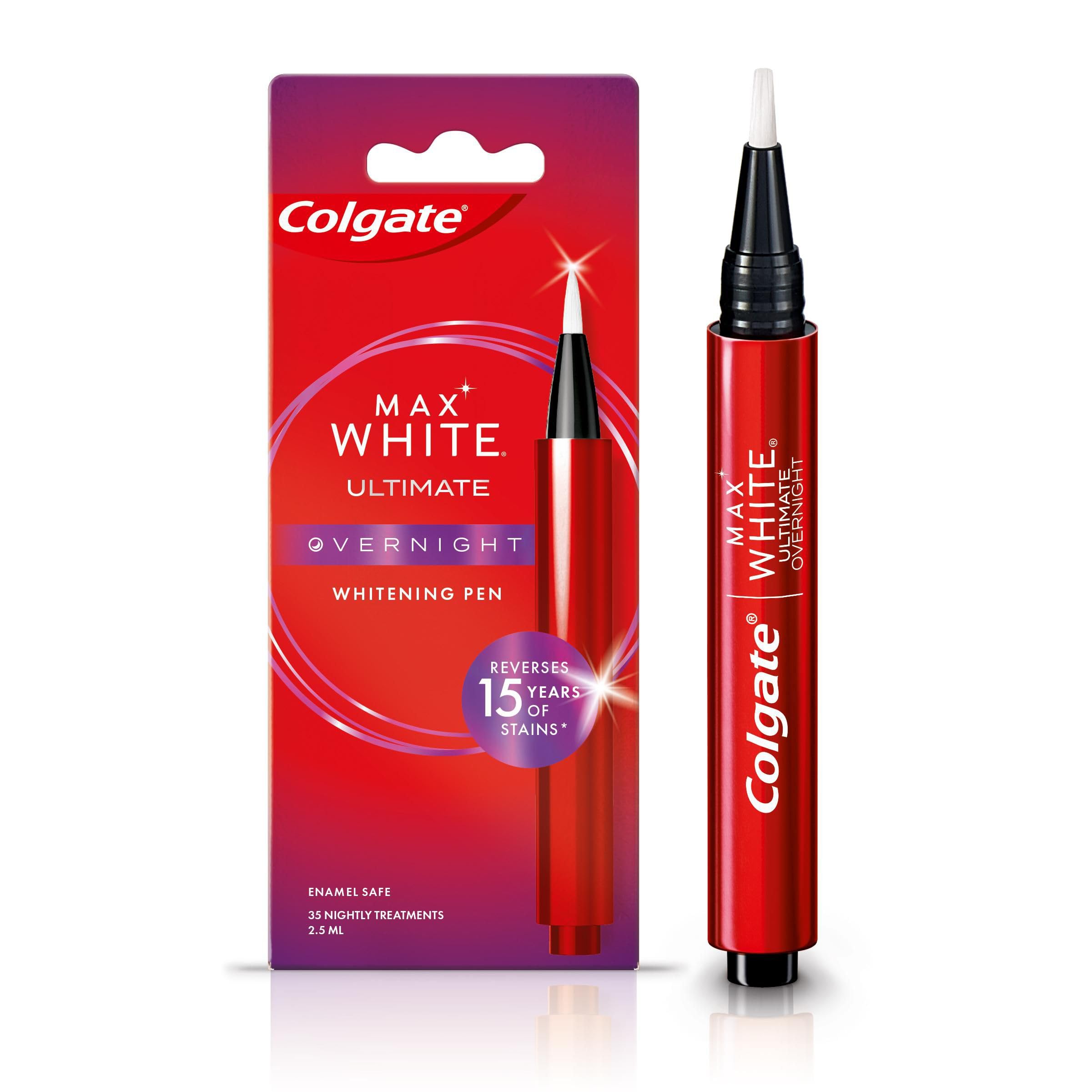 Colgate Max White Ultimate Overnight Teeth Whitening Pen - 2.5ml (1 Pack, 35 Nightly Treatments) for Removing 15 Years of Stains | Perfect for Travel & Nighttime Teeth Whitening Routine