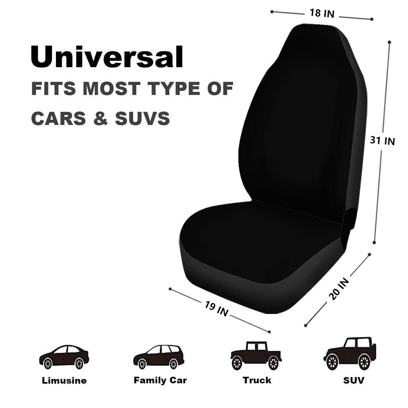 Universal Car Seat Covers Set of 2 - Yellow Daisy Flower & Black Chamomile Pattern - Auto Accessories Protectors for Cars, Trucks & SUVs | Perfect for Road Trips, Daily Commutes & Interior Decor