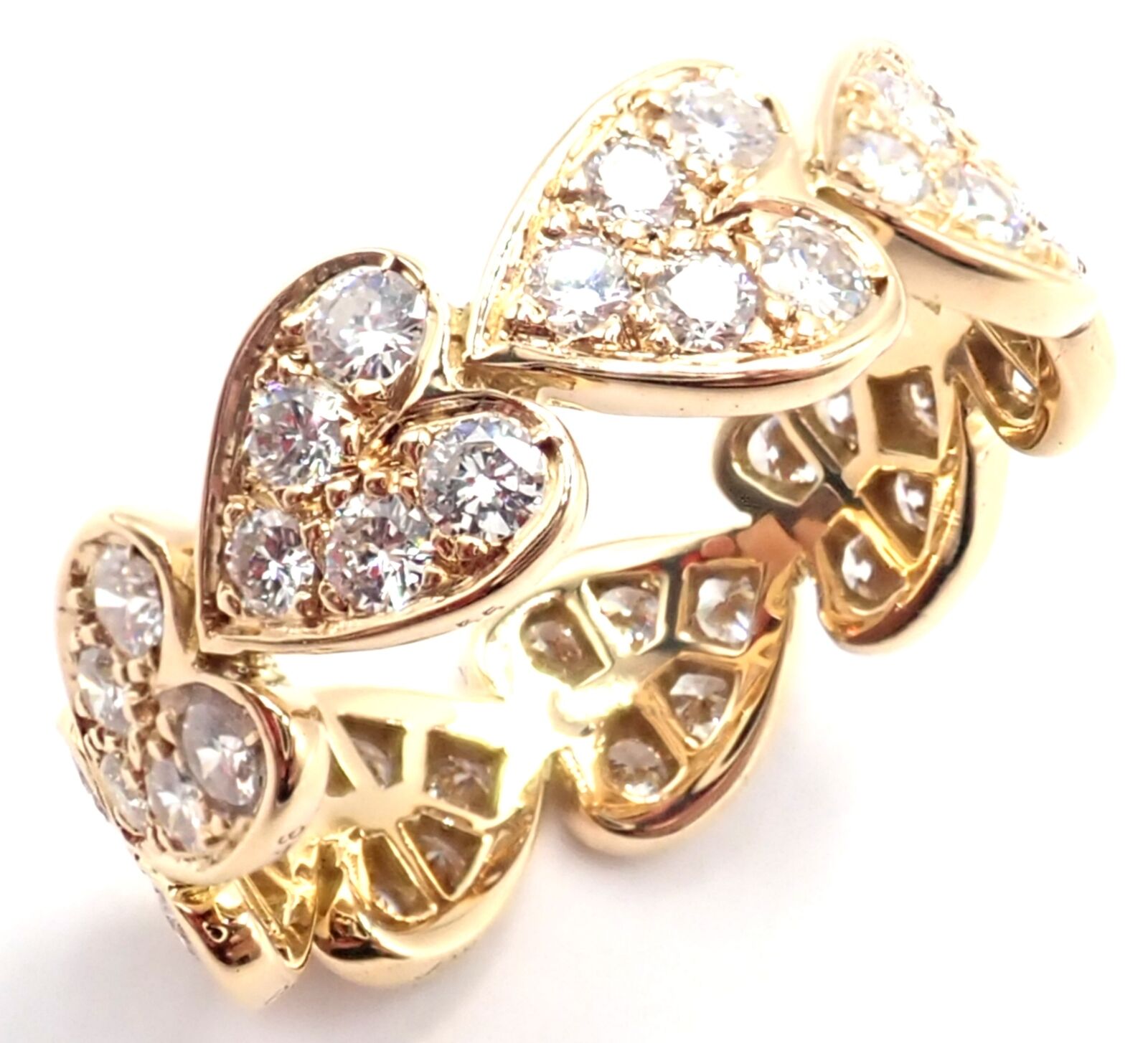 Authentic Cartier 18K Yellow Gold Diamond Heart Eternity Band Ring Size 7.25 - Luxury Jewelry Gift for Anniversary, Valentine's Day & Special Occasions