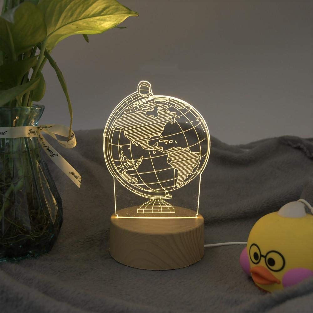 3D LED Night Light - Wood Grain Illusion Table Lamp for Bedroom, Kids Room, Nursery - Creative Home Decor Night Light for Relaxation & Ambiance