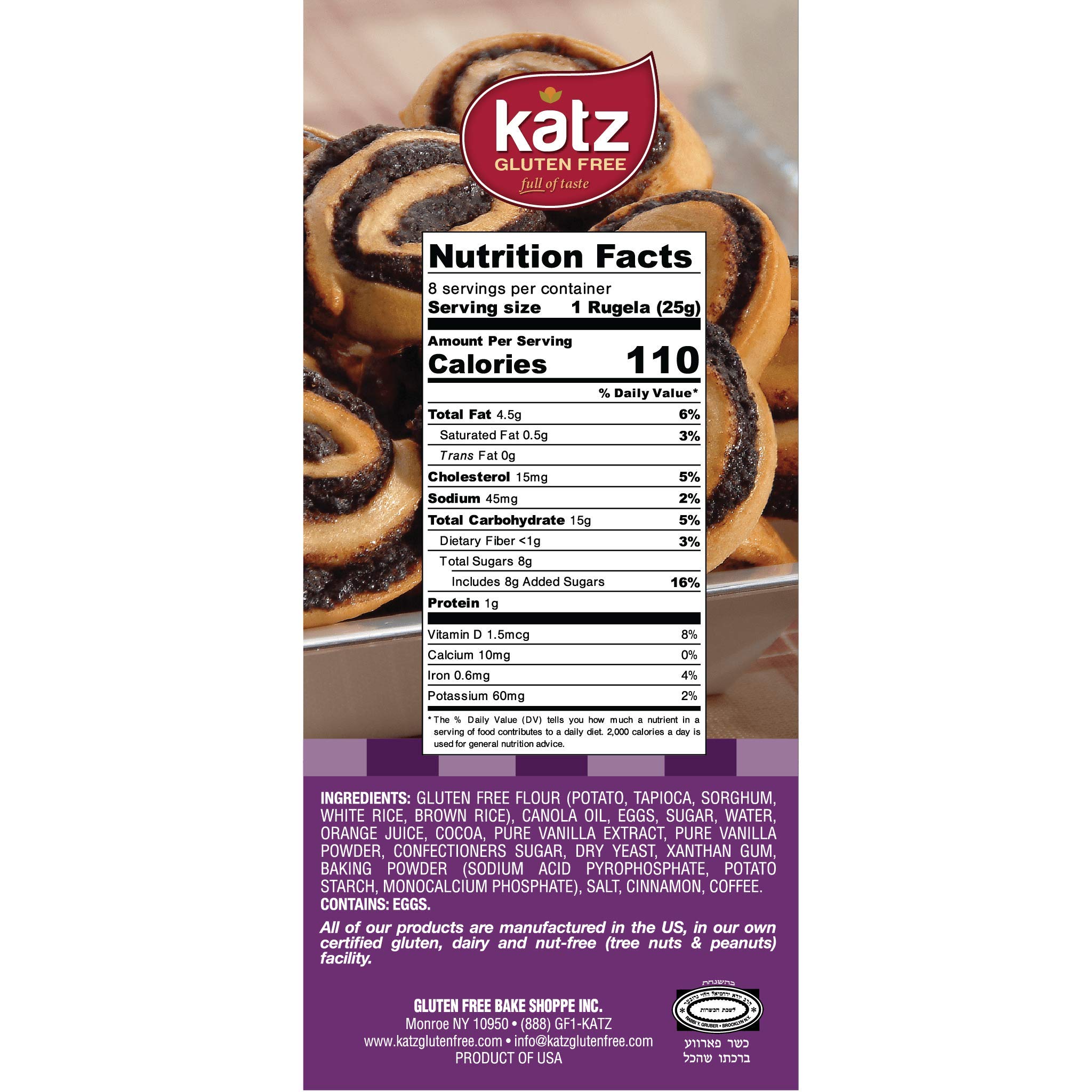 Katz Gluten Free Chocolate Rugelach - Dairy Free, Nut Free, Soy Free, Kosher Certified (3 Packs of 8 Rugelach, 7 Oz Each) - Perfect for Snacking, Gift Giving & Holiday Desserts