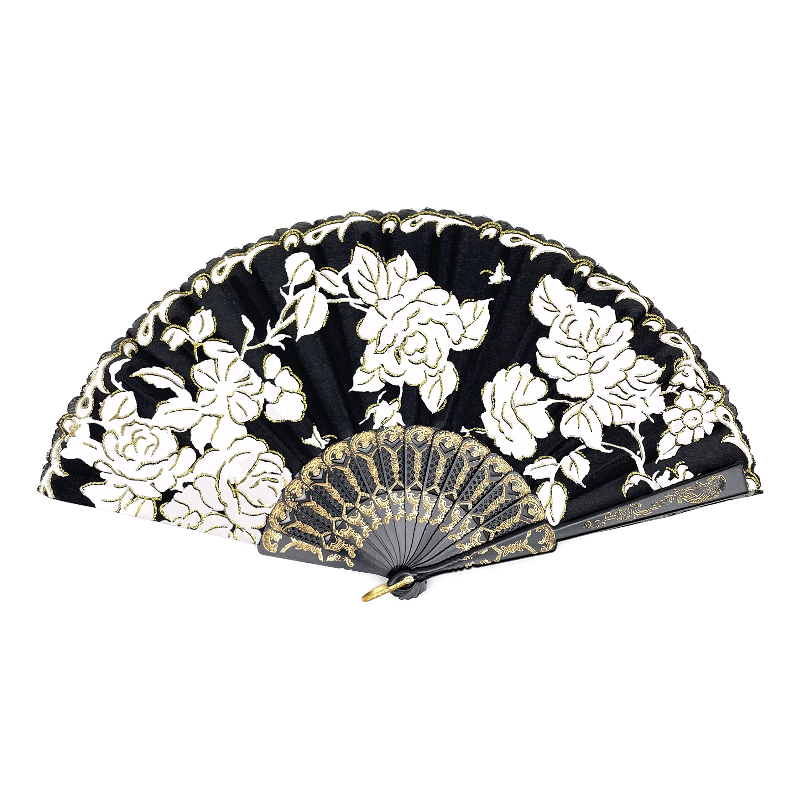 12 Pcs Glitter Floral Pattern Folding Fans - Elegant Black Gold Hand Fans for Wedding Decor, Party Supplies, Dance Performances & Home Wall Decoration - Perfect for Summer Events, Bridal Showers & Table Settings