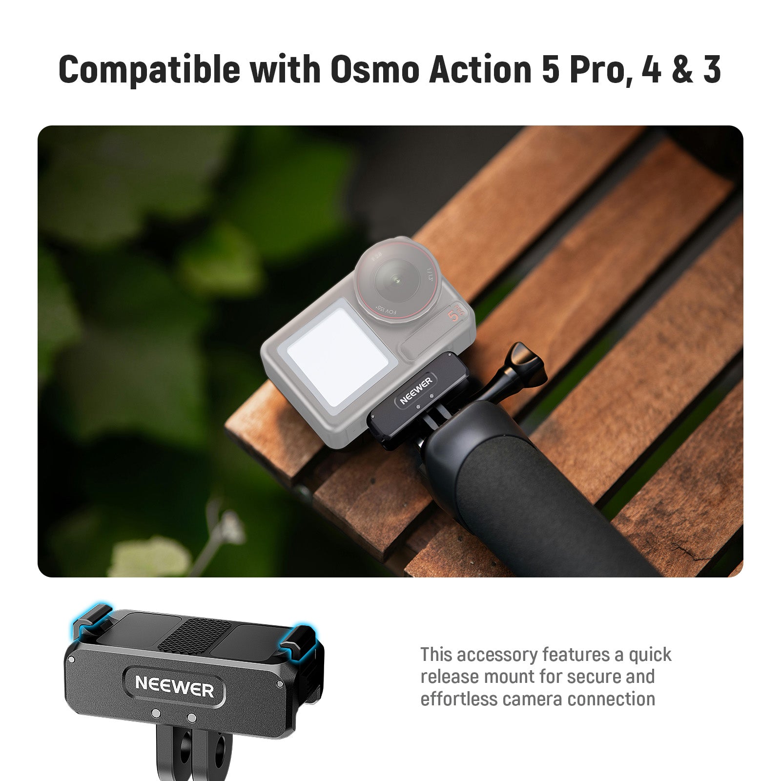 NEEWER AC011 Magnetic Quick Release Mount for DJI Osmo Action 5 Pro/4/3 - Compatible with GoPro Hero 12/11/10/9 - Secure Camera Mount for Action Cameras - Perfect for Vlogging, Cycling, and Outdoor Adventures