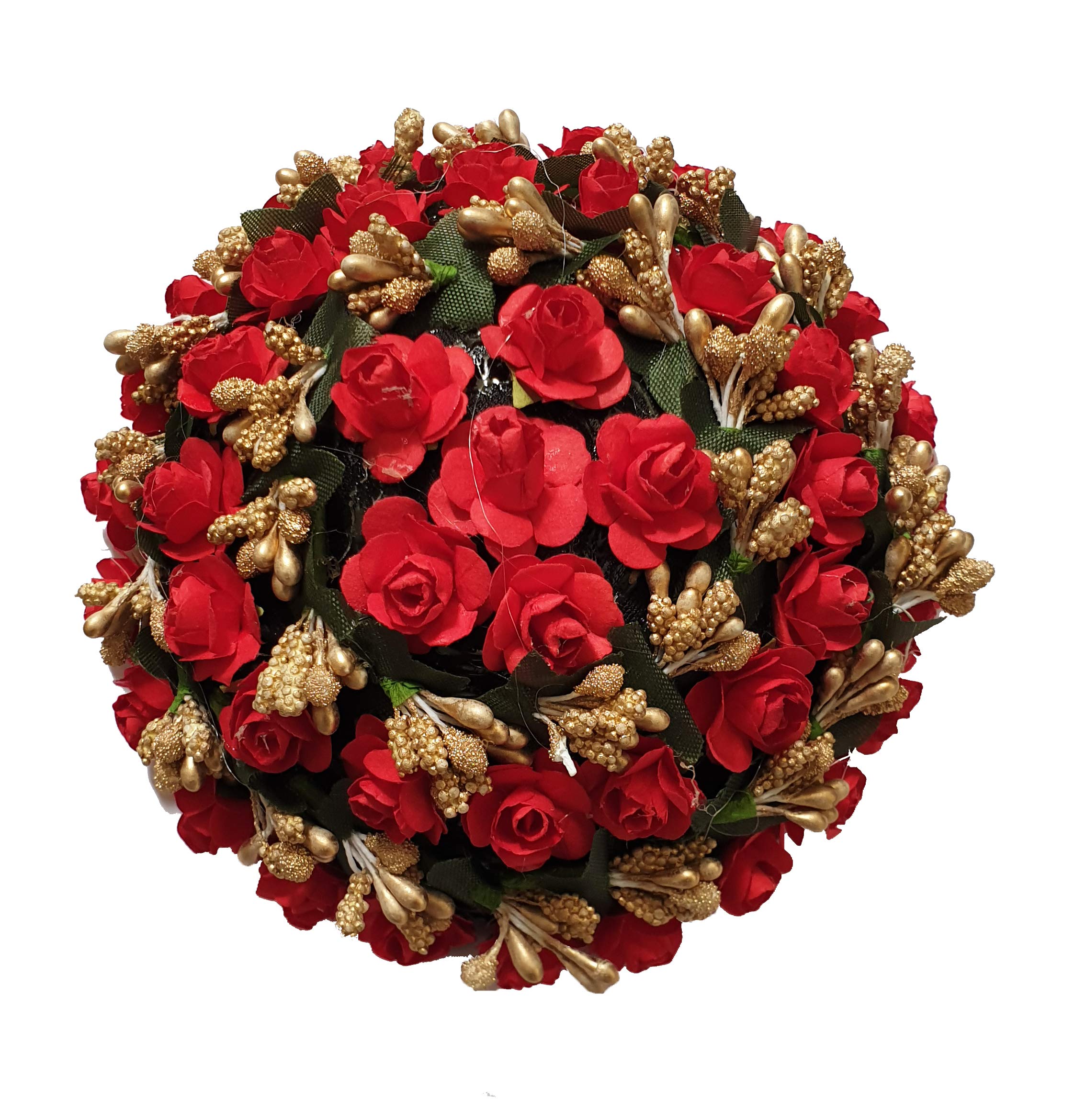 Foreign Holics Bridal Gajra/Juda Flower Bun Maker Hair Accessories (M4) - Red | Wedding Hair Jewelry for Indian Brides, Bollywood Dancers & Special Occasions