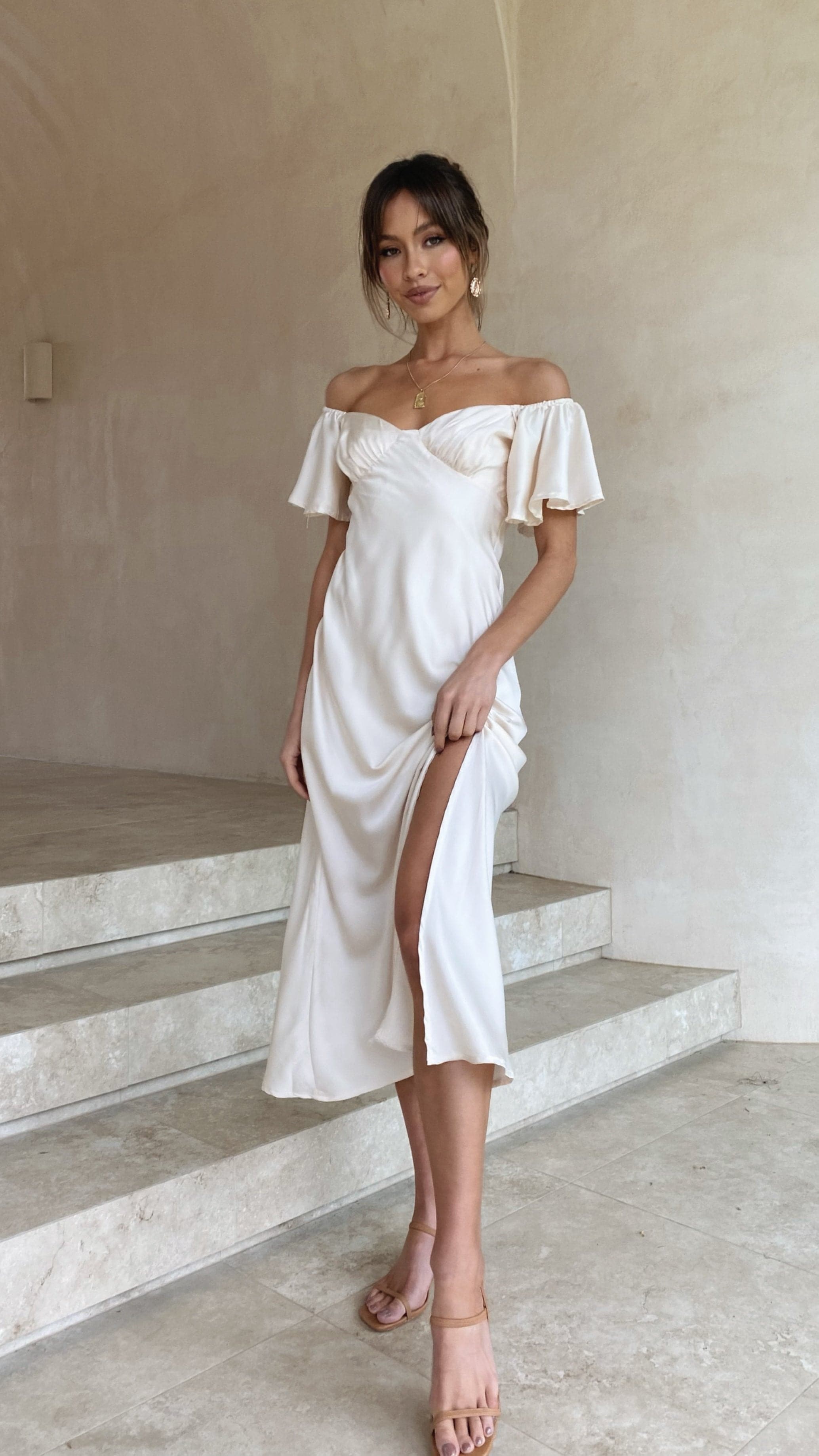 Louisa Midi Dress Ivory - Elegant Flowy Summer Dress for Women | Perfect for Beach Vacations, Weddings & Date Nights