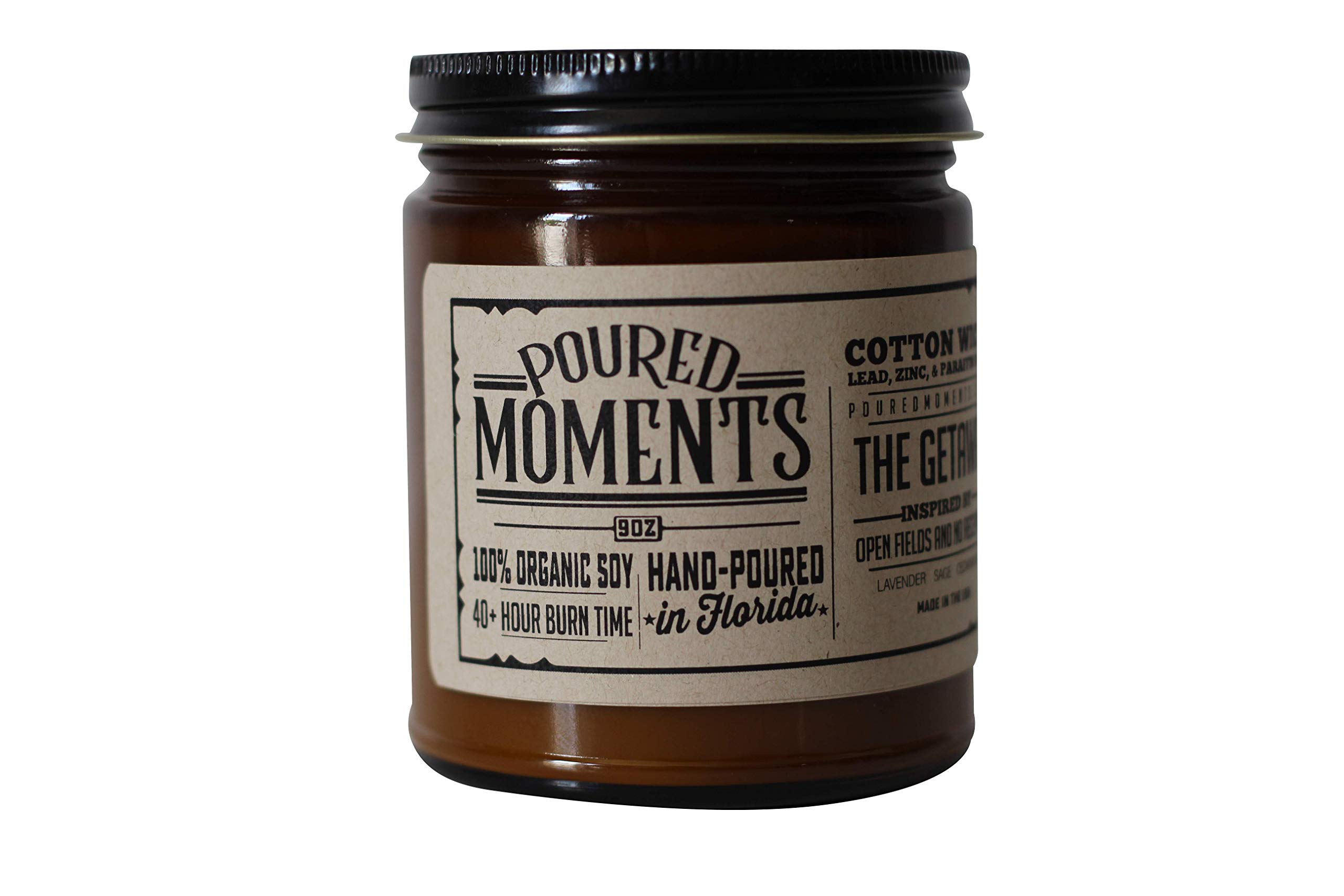 Poured Moment 100% All-Natural Soy Candles | American Made, Non-Toxic with Slow-Burning Wicks | The Getaway Scent | 9 oz Aromatherapy Candle for Relaxation & Home Decor