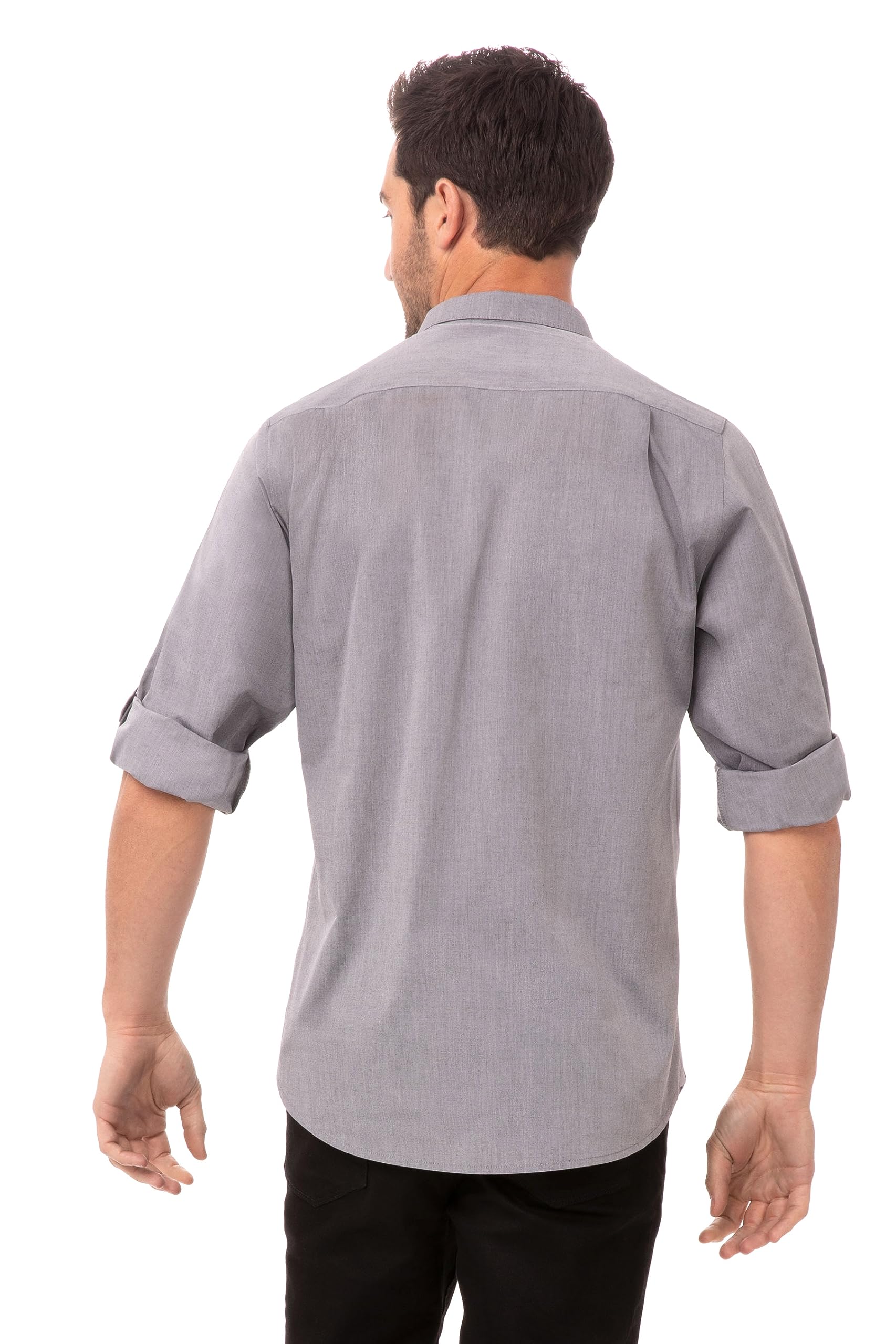 Chef Works Men's Modern Chambray Dress Shirt - Professional Slim Fit Button Down Shirt for Business, Office & Formal Occasions