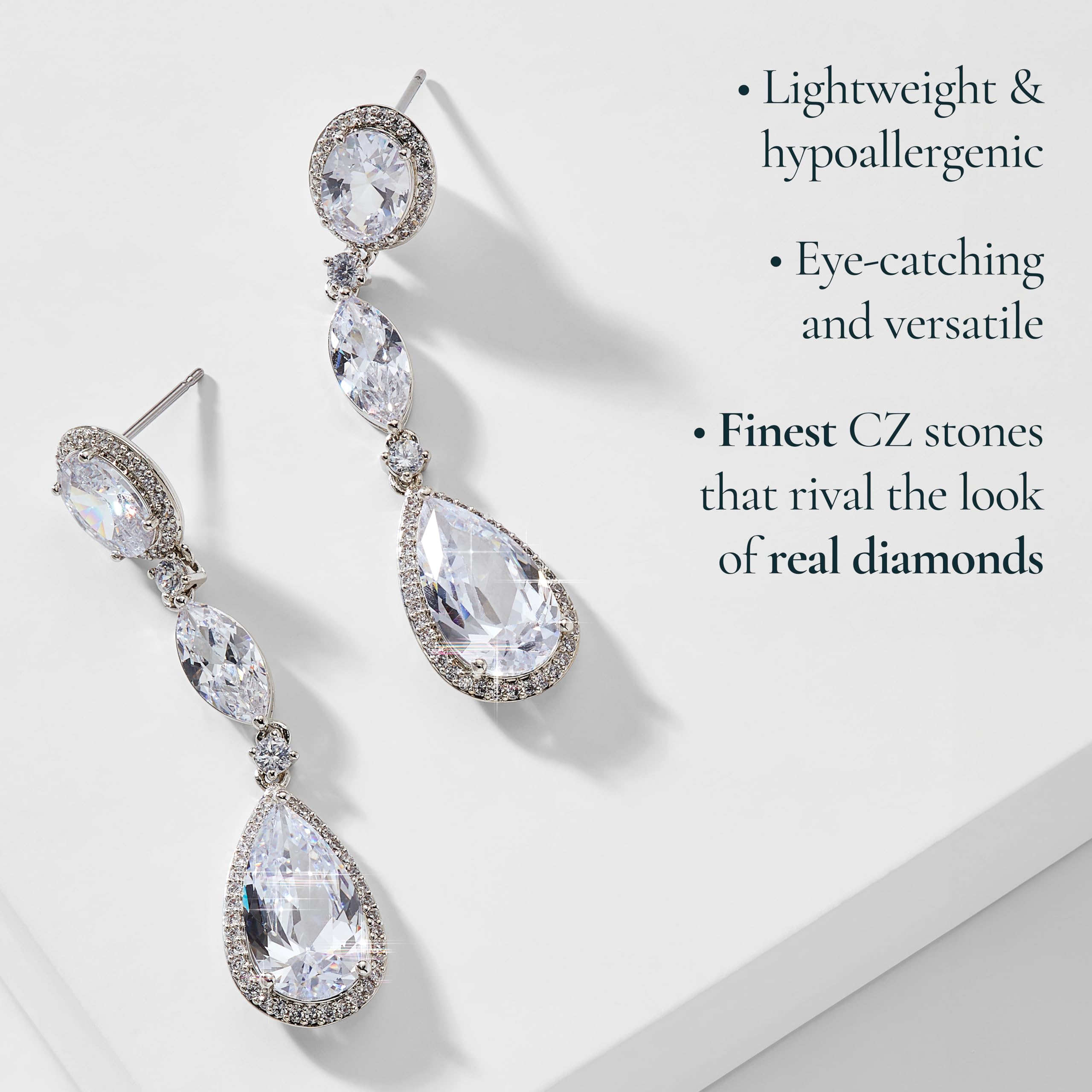 Nadri Teardrop Earrings for Women - Hypoallergenic Oval Dangle Earrings with Cubic Zirconia | Elegant Jewelry Gift for Parties, Weddings & Everyday Wear