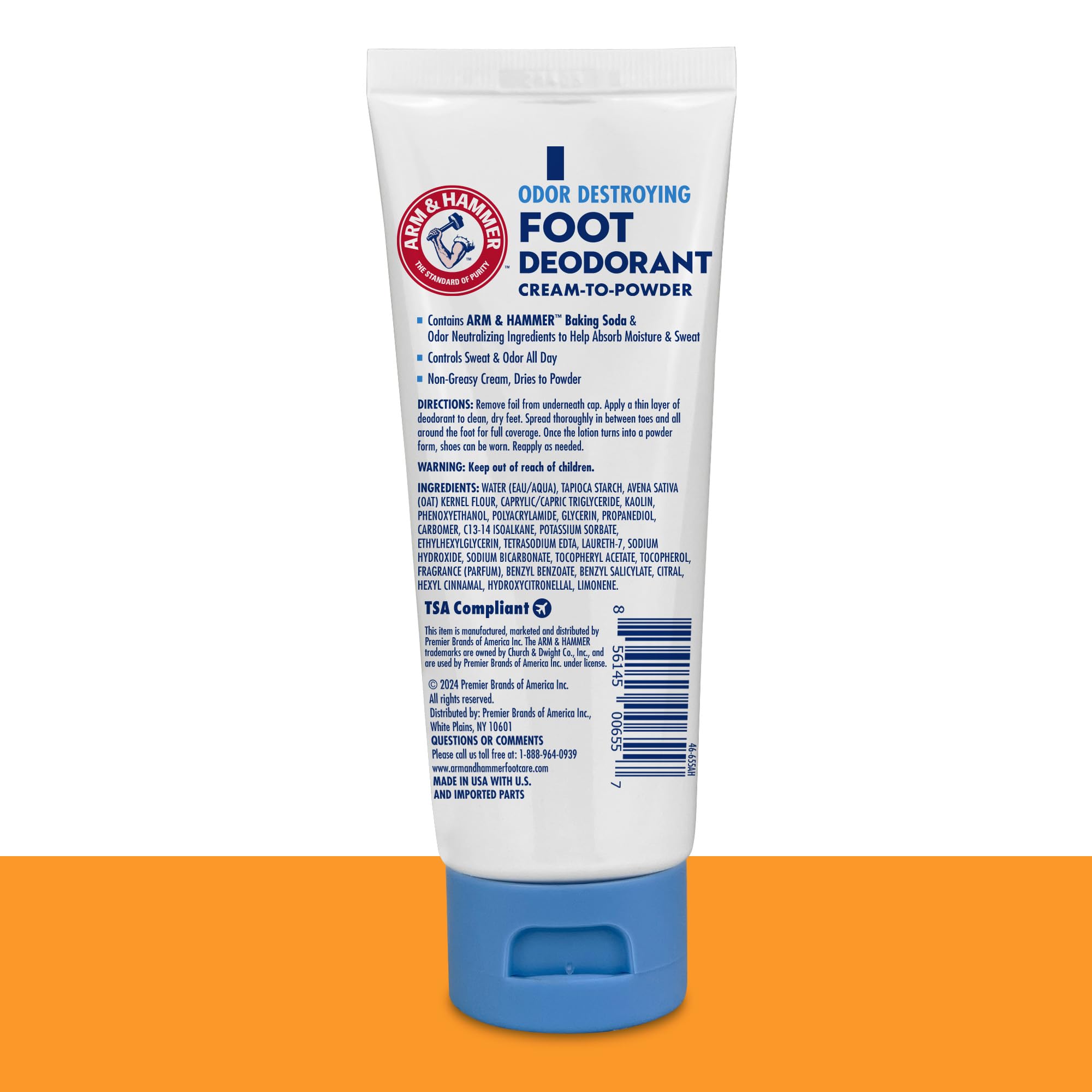 Arm & Hammer Cream to Powder Foot Deodorant - 24 Hour Odor & Wetness Protection, Long Lasting Antiperspirant for Fresh & Dry Feet - Apply as Cream Dries to Powder - Perfect for Active Lifestyles, Work Boots & Sweaty Feet