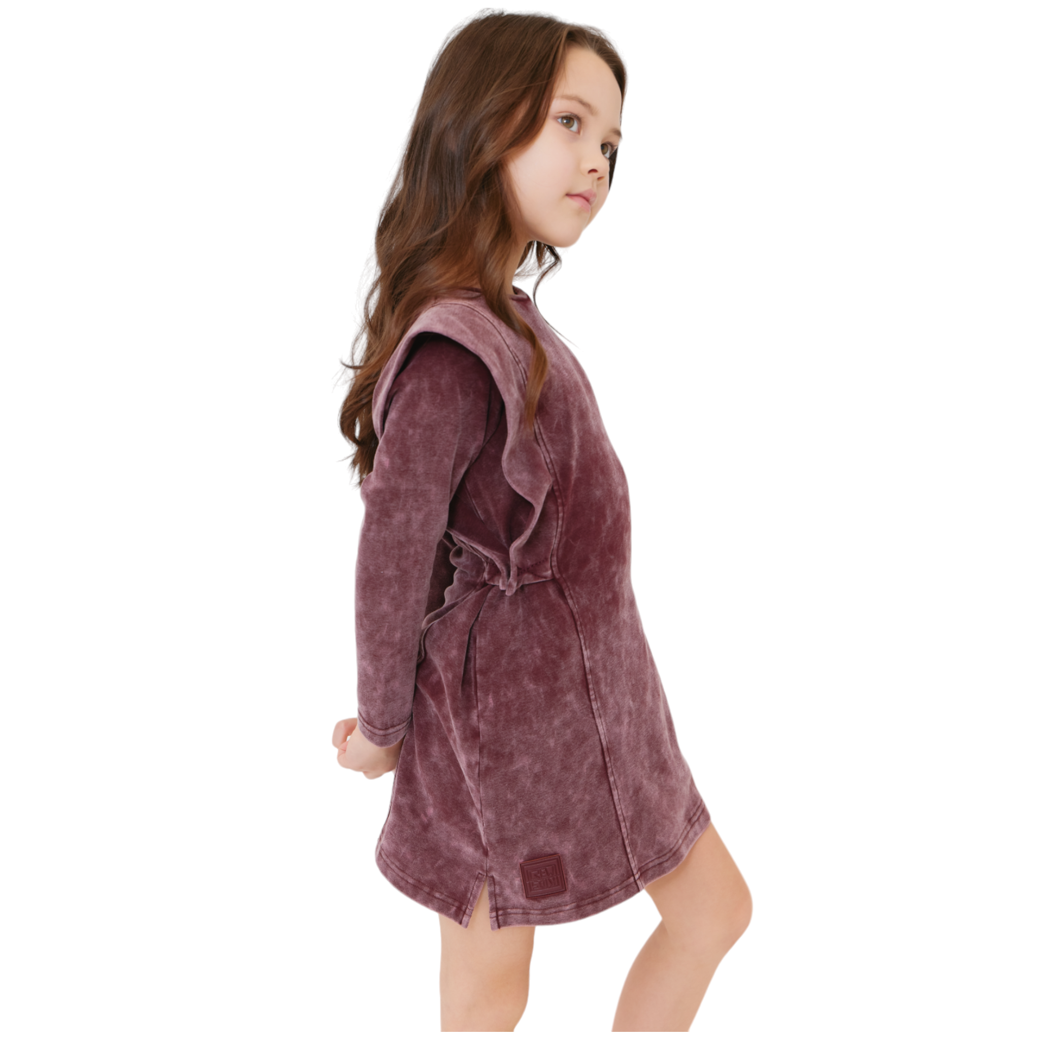 Kids' Burgundy Acid Wash Dress - Stylish & Comfortable Crew Neck Dress for Girls | Perfect for School, Parties & Casual Outings