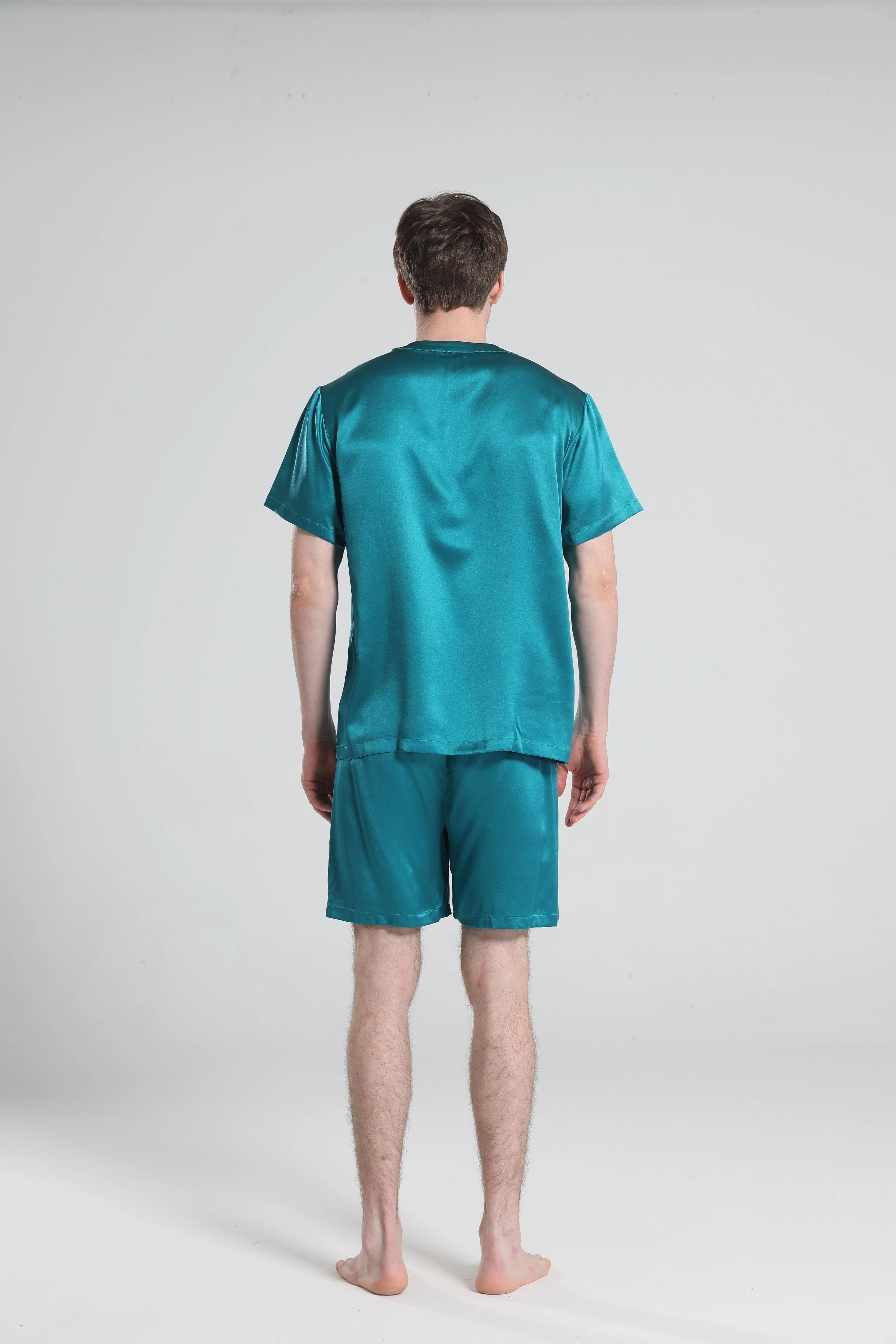 Men's Comfortable Crew Neck Short Sleeve Pajama Set - Soft Cotton Sleepwear for Lounge & Nighttime Relaxation at Home